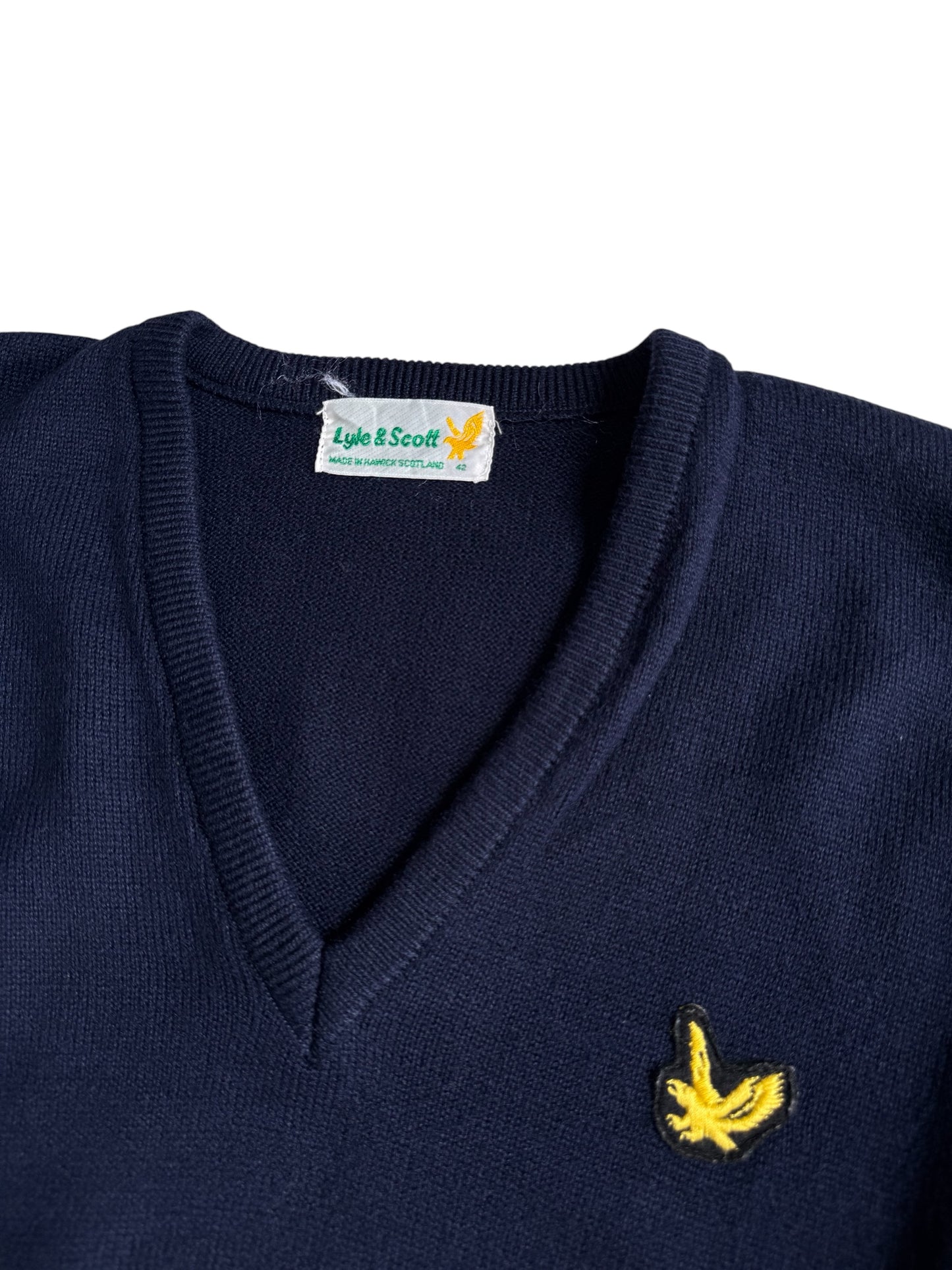 Vintage 70s 80s Lyle & Scott V Neck Wool Cashmere Sweater Made in Scotland