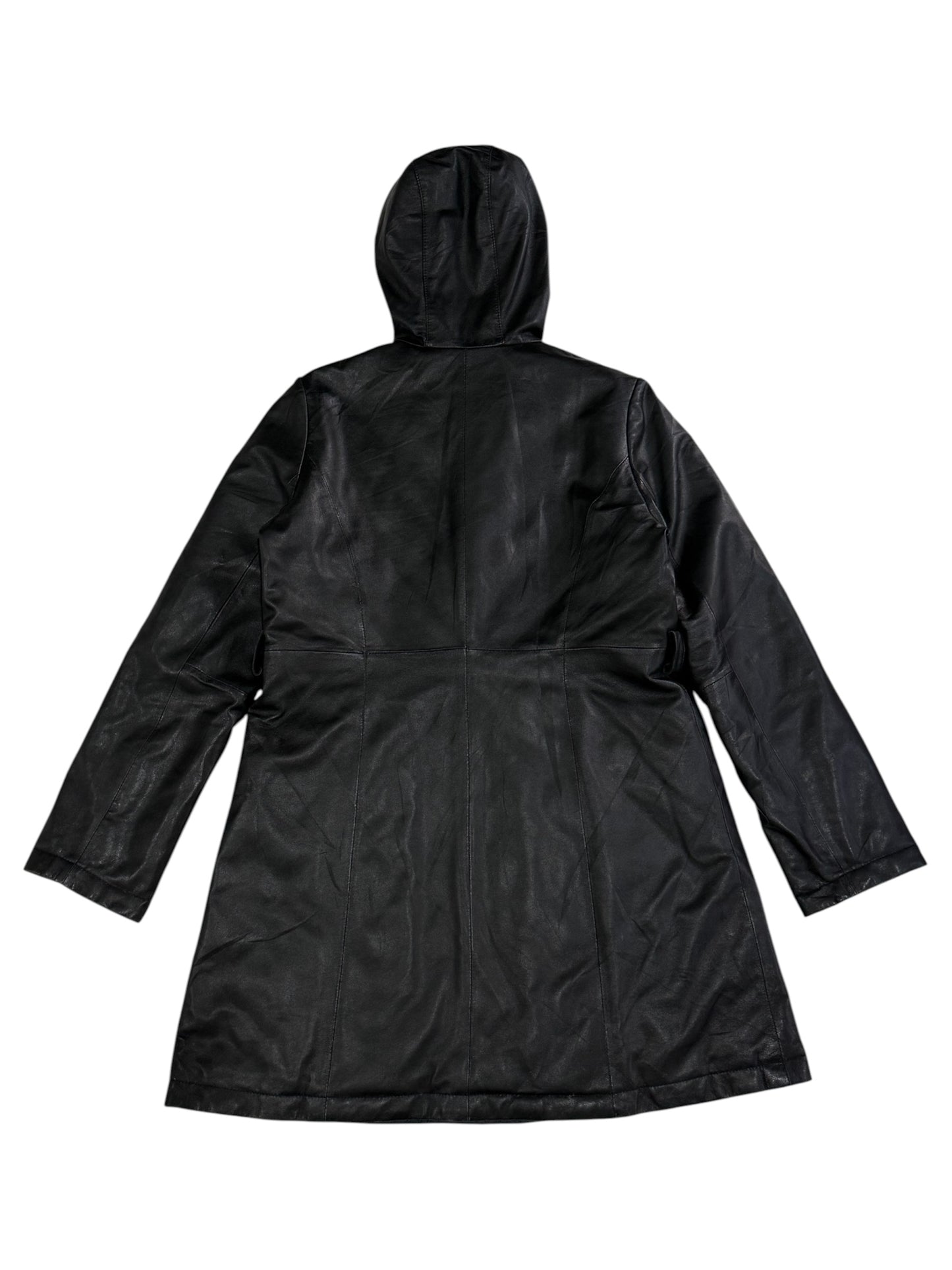 Vintage Balmain Paris Lambskin Leather Down Puffer Coat Women Hooded