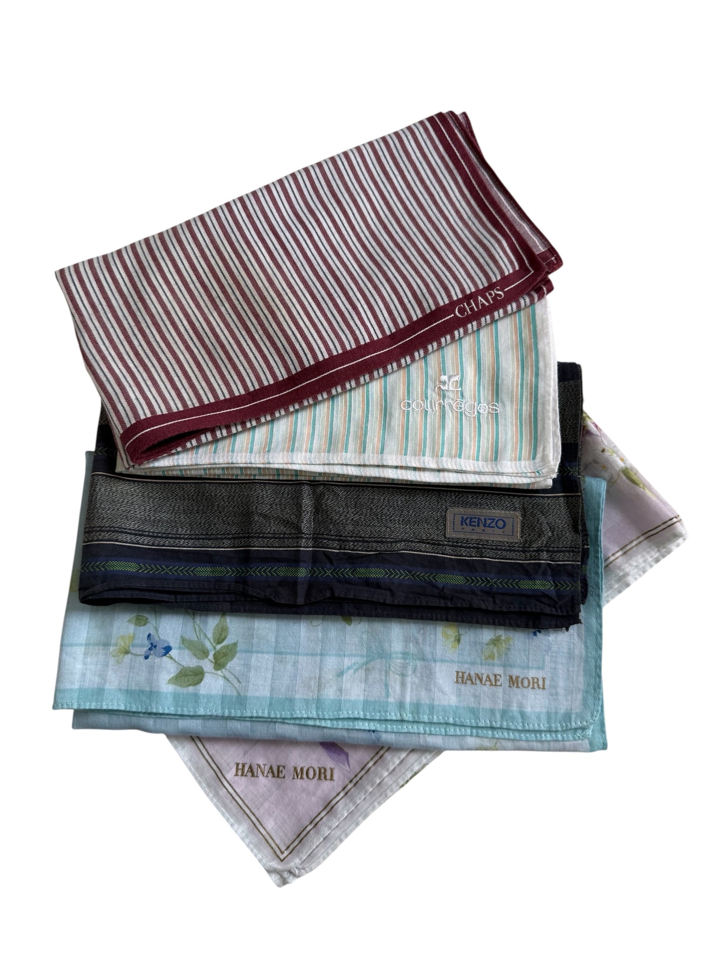 Lot of 5 Vintage Designer Handkerchiefs Courreges Kenzo Chaps Hanae Mori