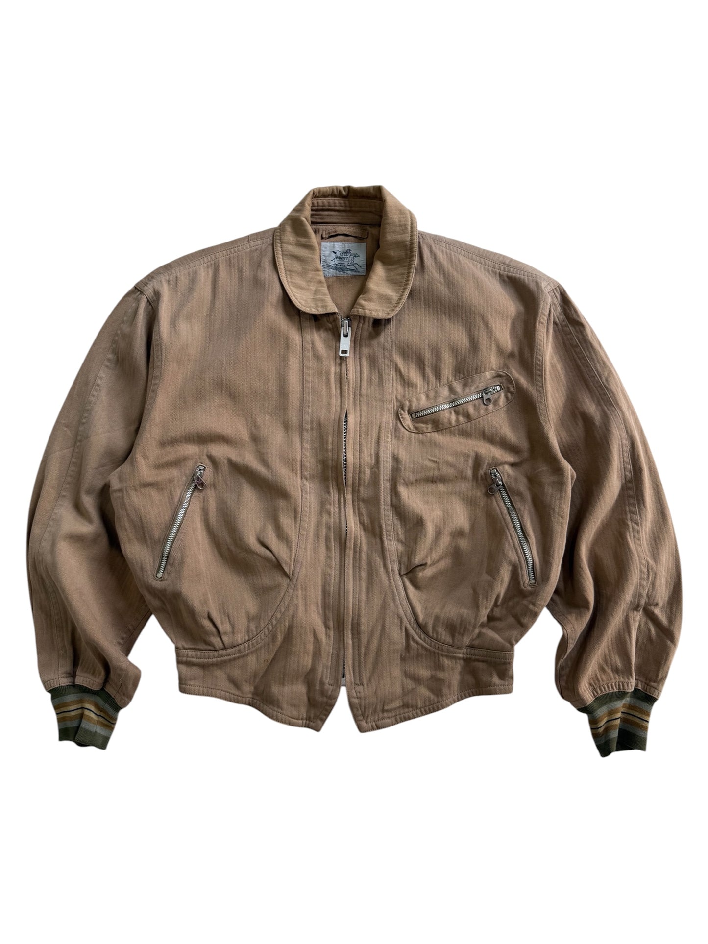 Vintage 180s-90s Lets Bandit Melrose Herringbone Motorcycle Jacket Tan Brown