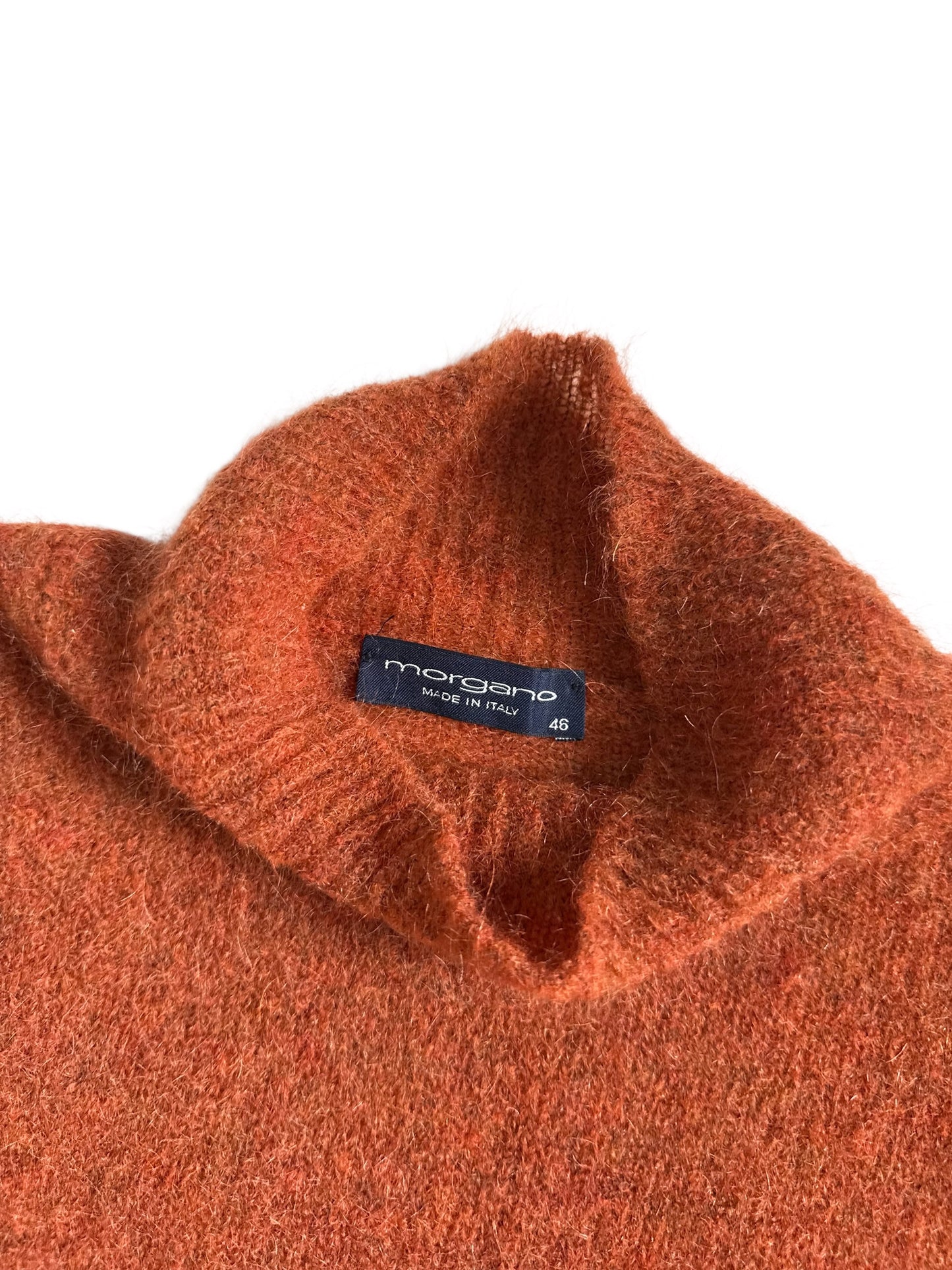 Morgano Made in Italy Mohair Merino Wool Mock Neck Short Sleeve Knit Sweater