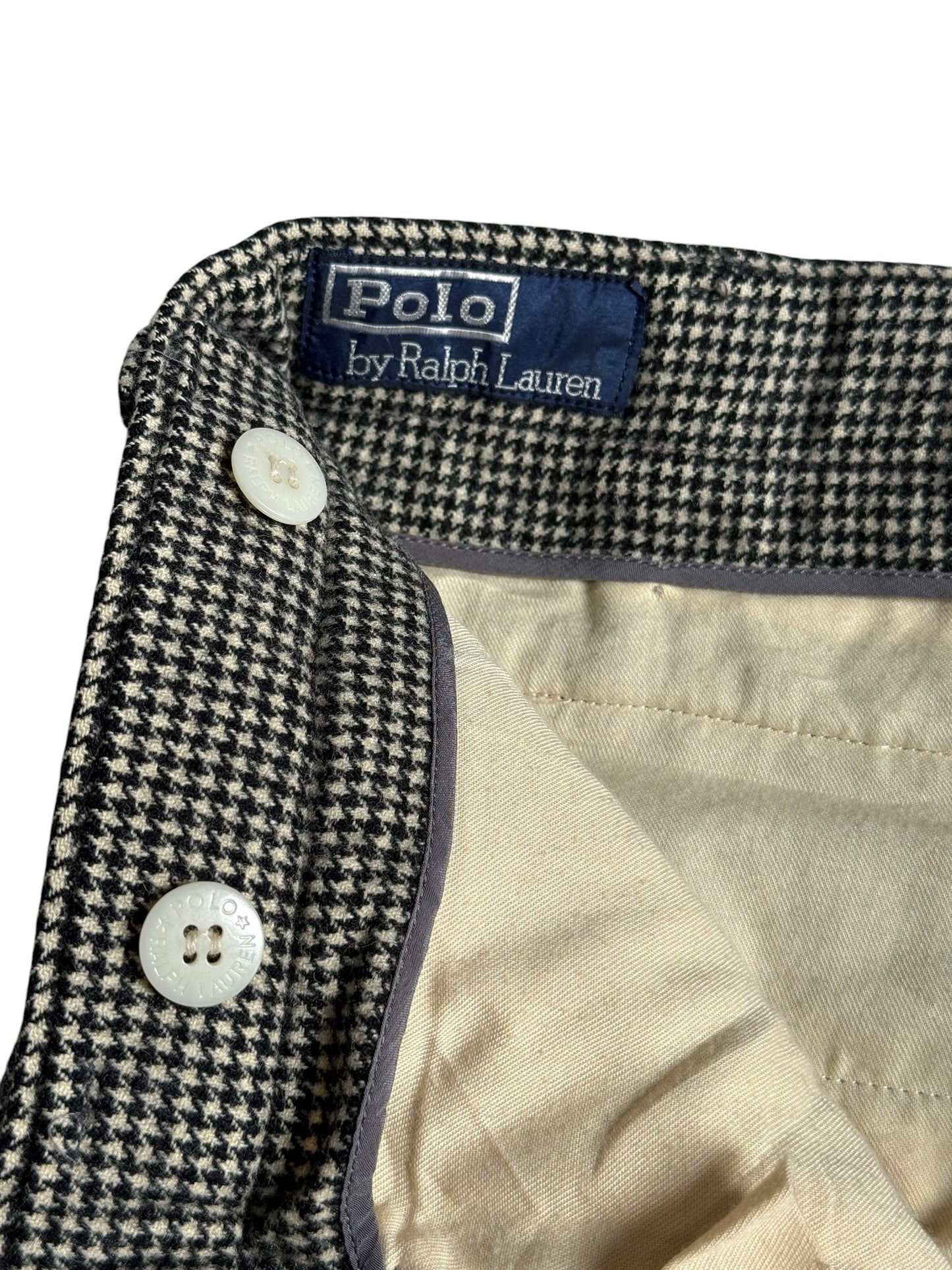 Vintage 1990s Polo Ralph Lauren Houndstooth Pleated Wool Trousers