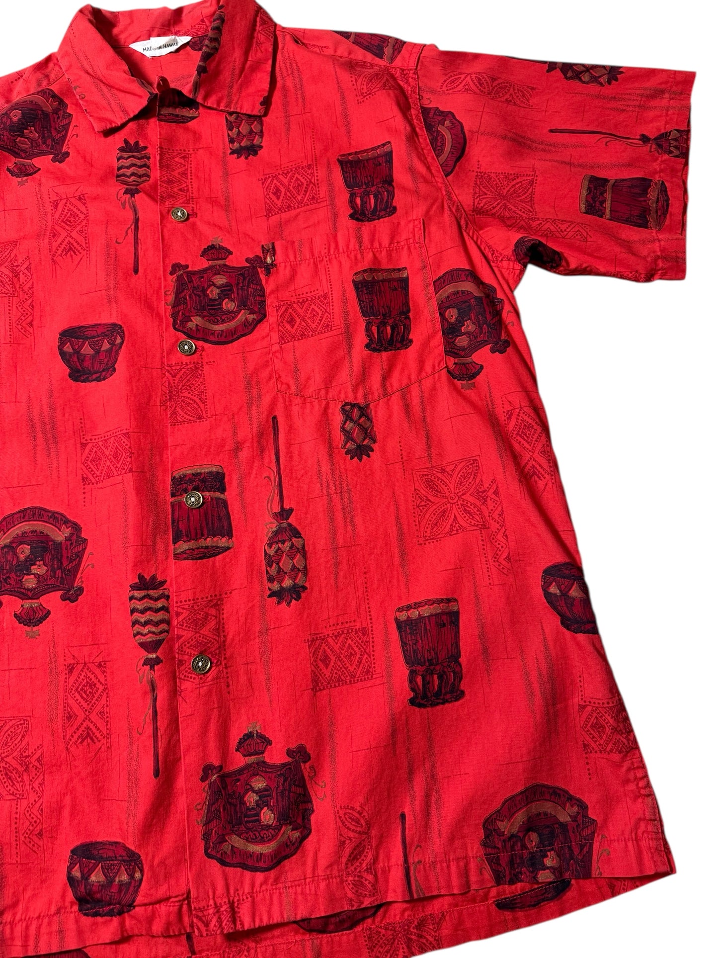 Vintage Made in Hawaii Red Printed Aloha Shirt