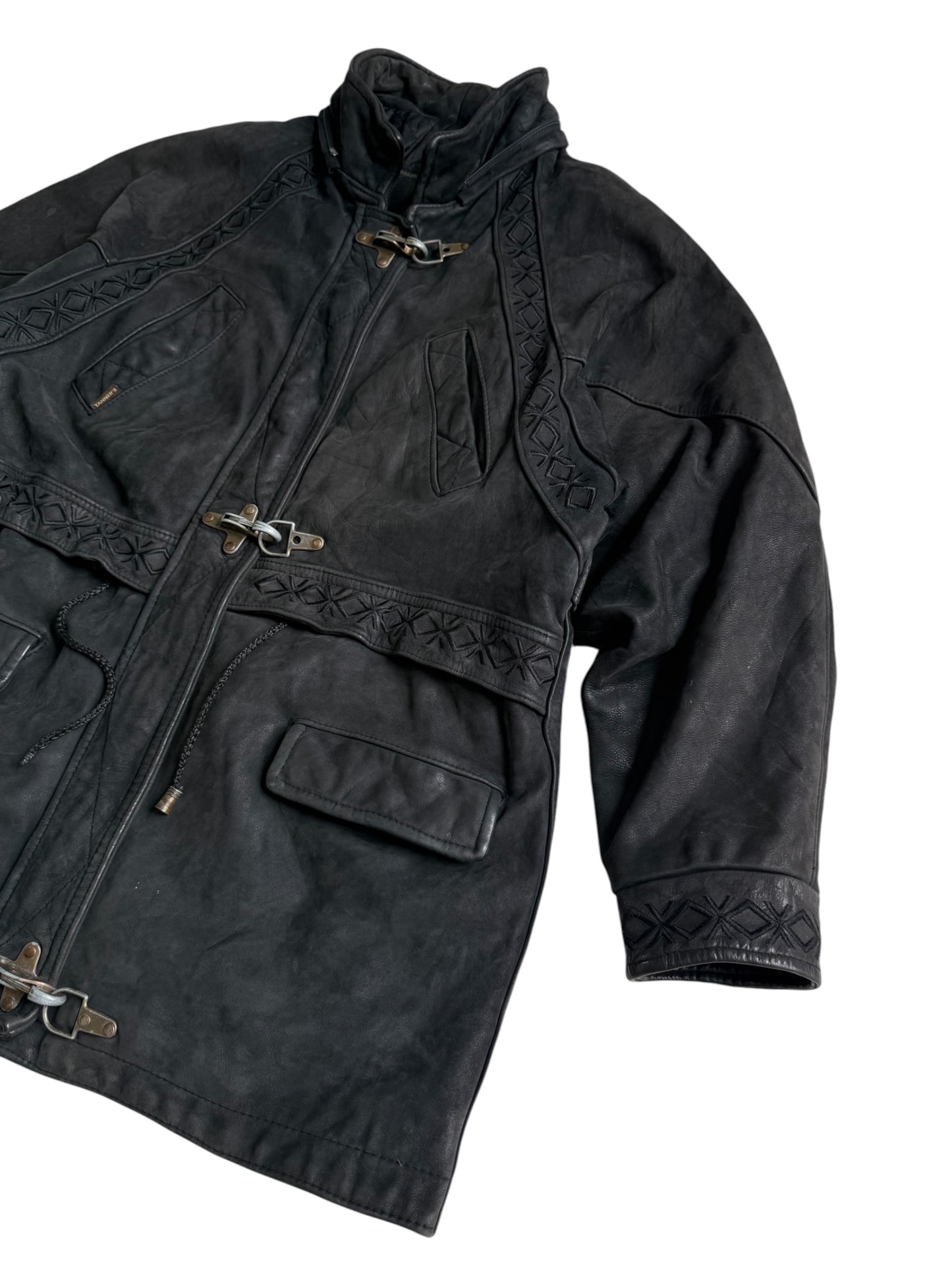 Vintage 1980s Natural Stefany French Tanners Leather Toggle Coat