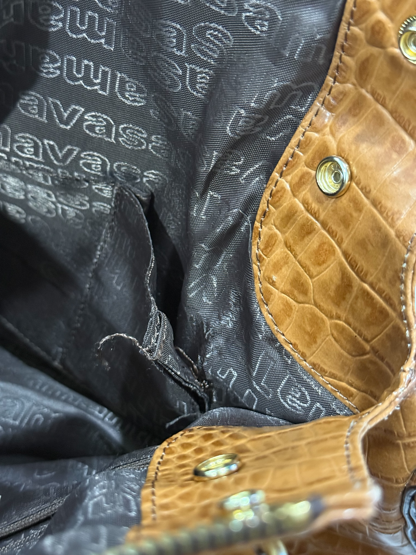 Vintage Samantha Thavasa Croc Embossed Leather Satchel Handbag 2-Way Padlock Bag