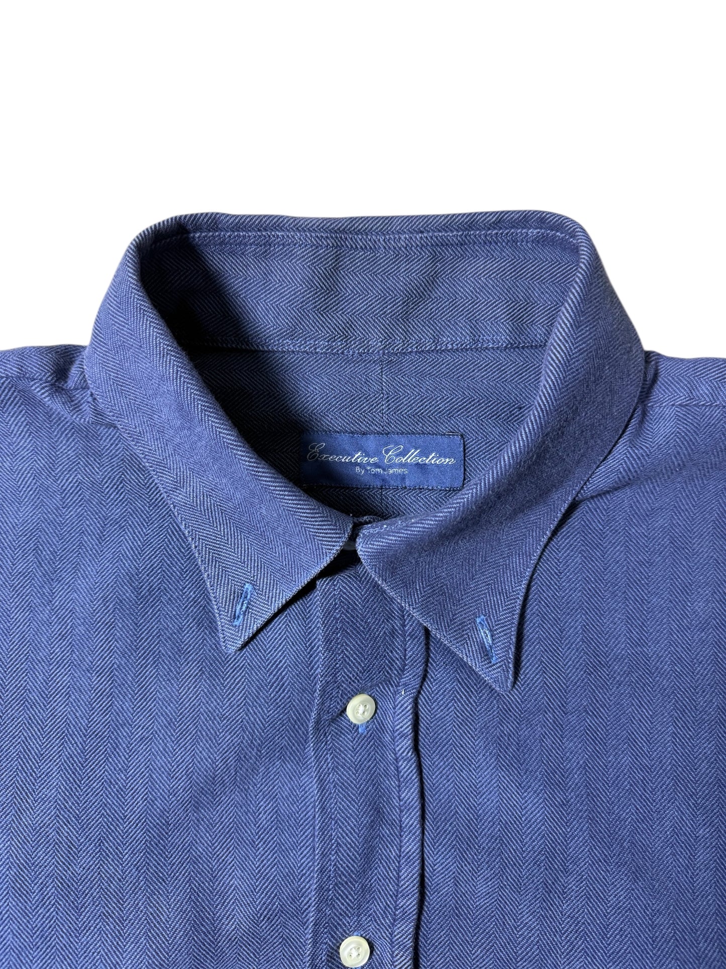 Vintage Tom James HBT Work Shirt USA Made Indigo Blue Executive Collection