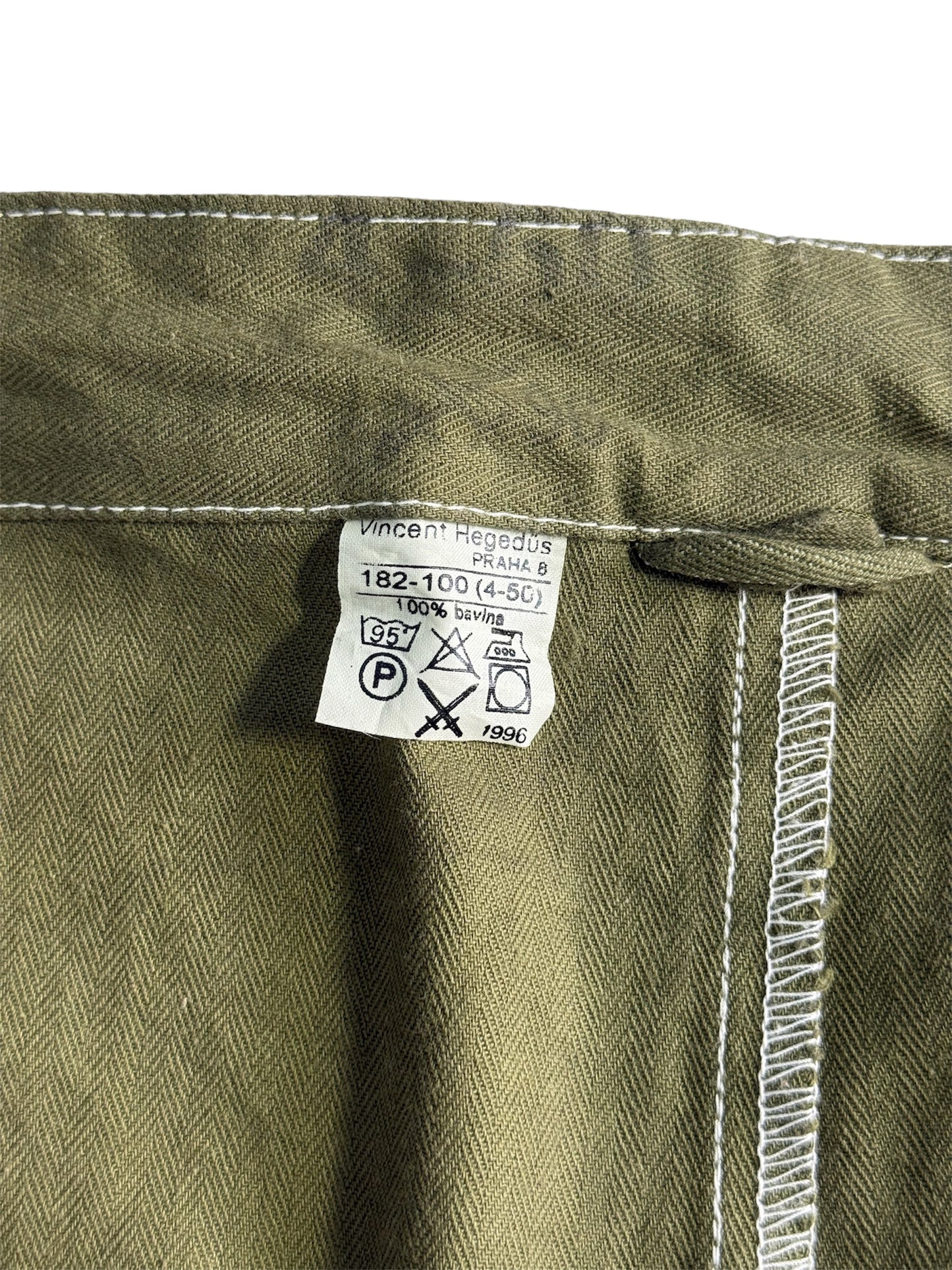 Vintage 1996 Czech HBT Workwear Pants Olive Military Utility Praha