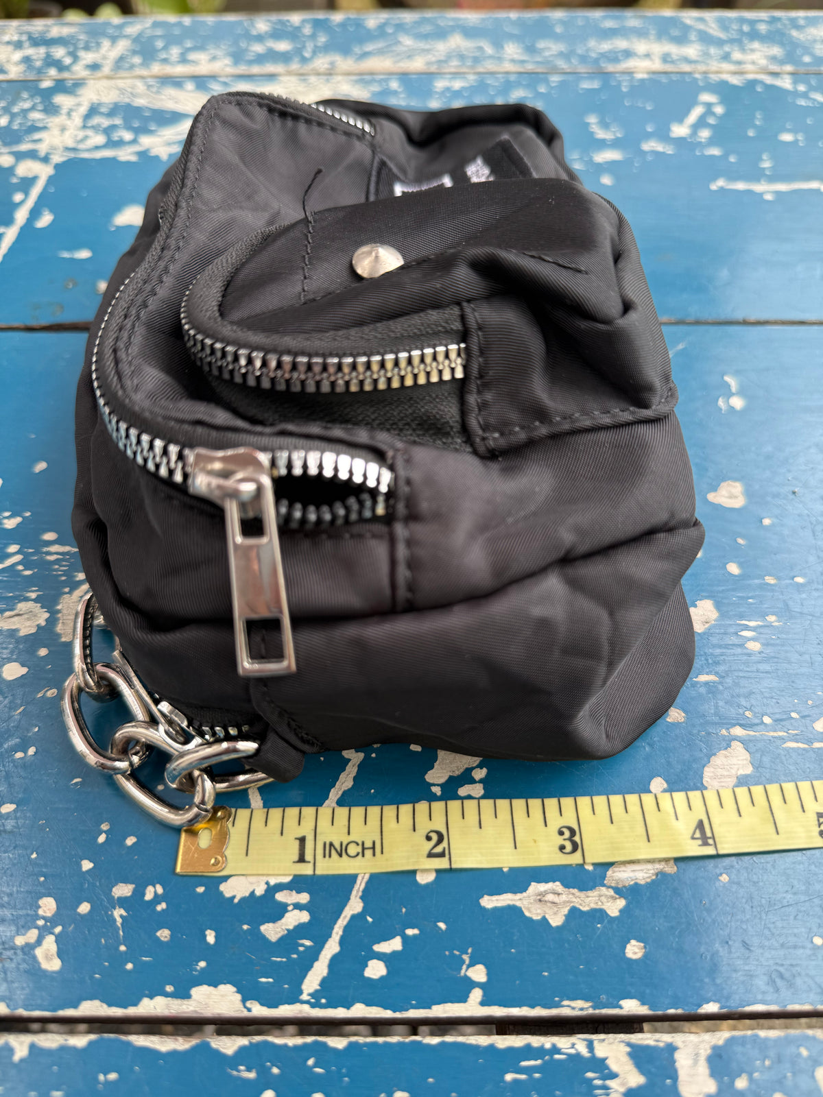 Y2K ANAP GIRL 1993 Black Nylon Mini Bag Silver Chain Handle