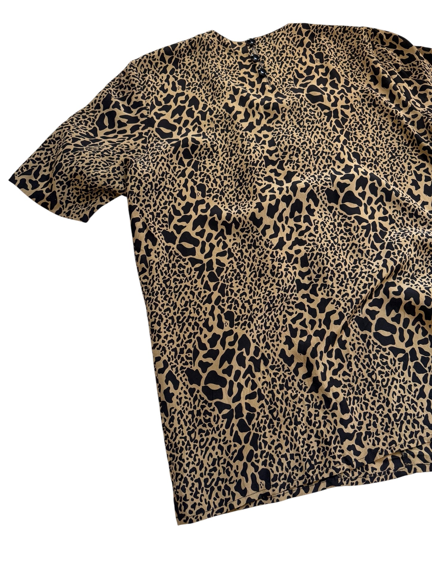 Vintage Mata Hari Leopard Silk Wool Ruffle Blouse Made In Italy