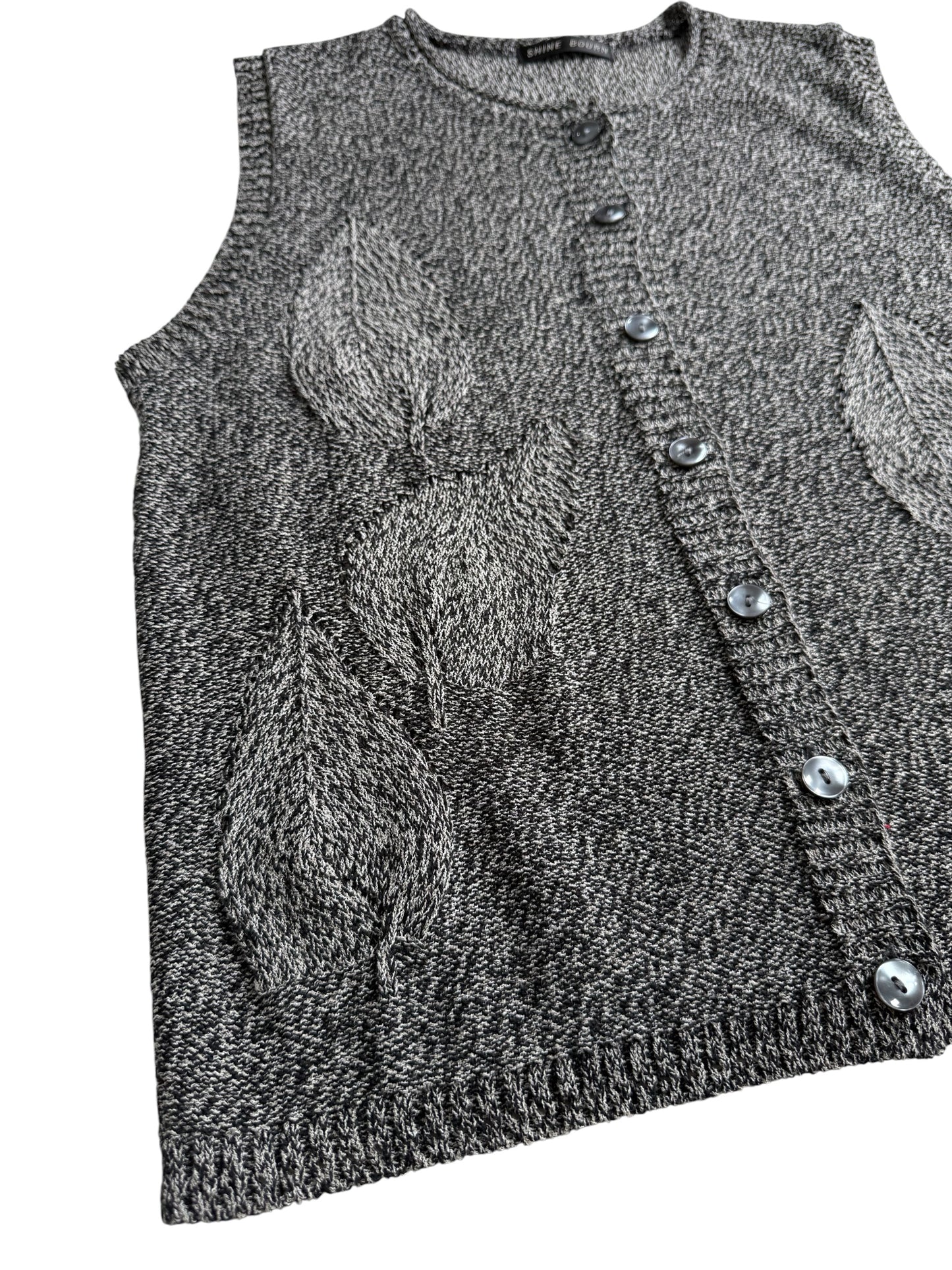 Shine Bourn Leaf Pattern Knit Vest Grey