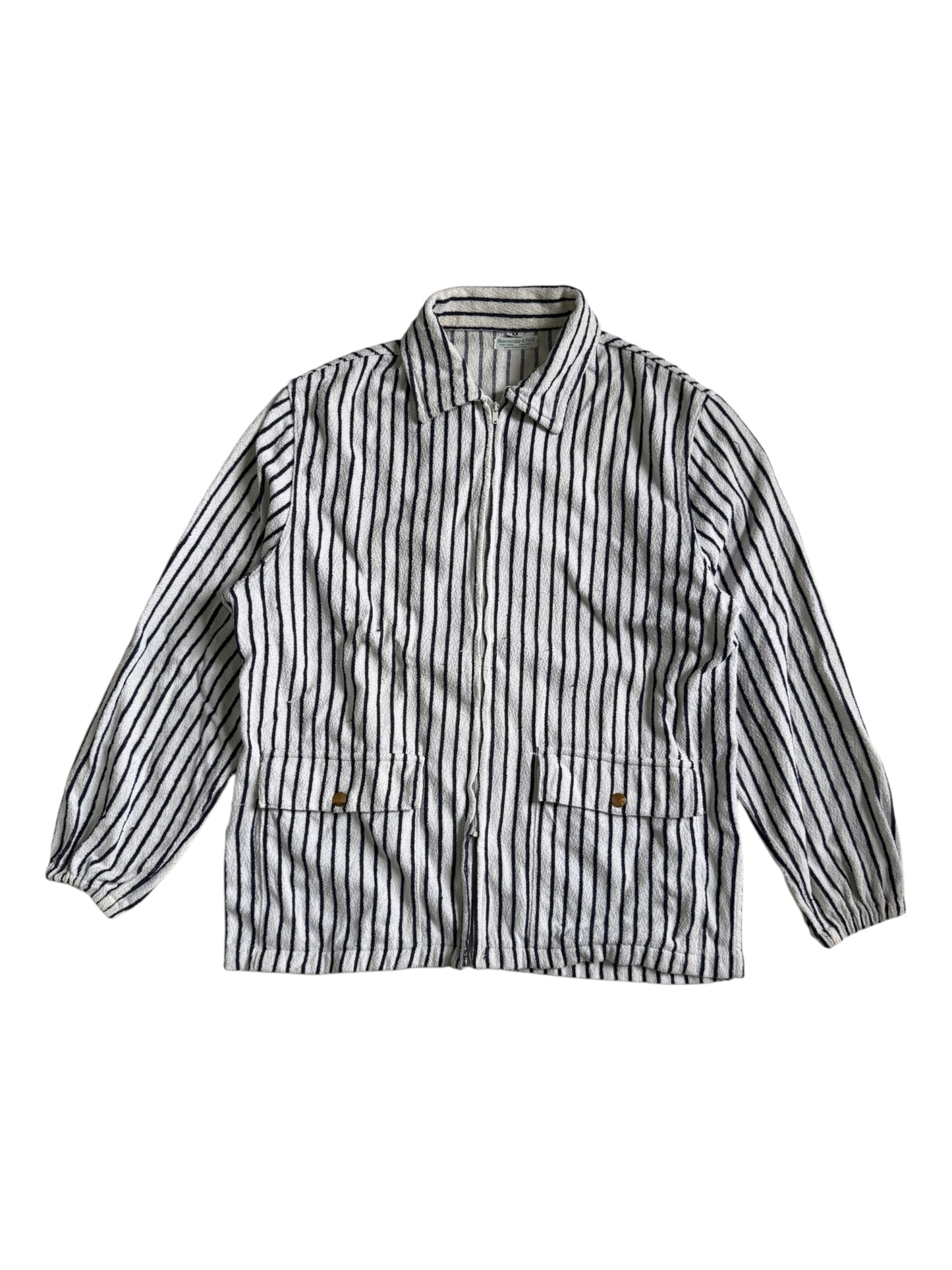 Vintage 1960s 70s Abercrombie & Fitch Terry Cloth Striped Zip Jacket