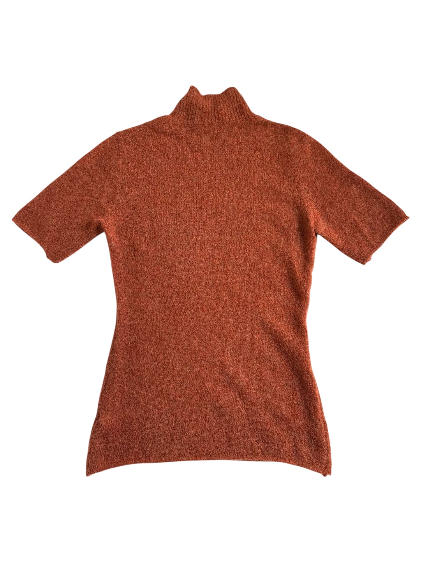 Morgano Made in Italy Mohair Merino Wool Mock Neck Short Sleeve Knit Sweater