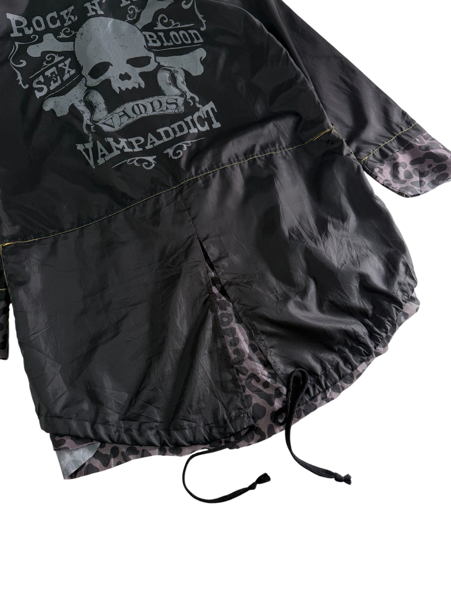 Vampaddict Gothic Hooded Rain Parka Jacket Rock N Roll Skull Graphic