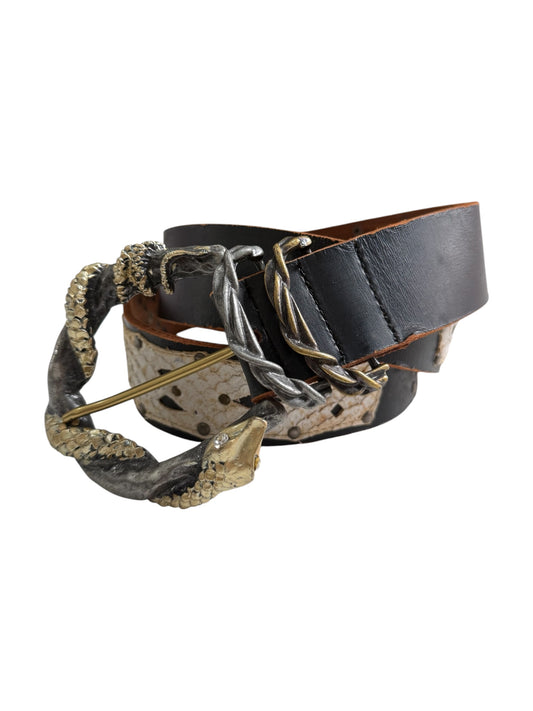 Vintage Designer Leather Belt Snake Buckle Exotic Embossed Leather Studded Gothic