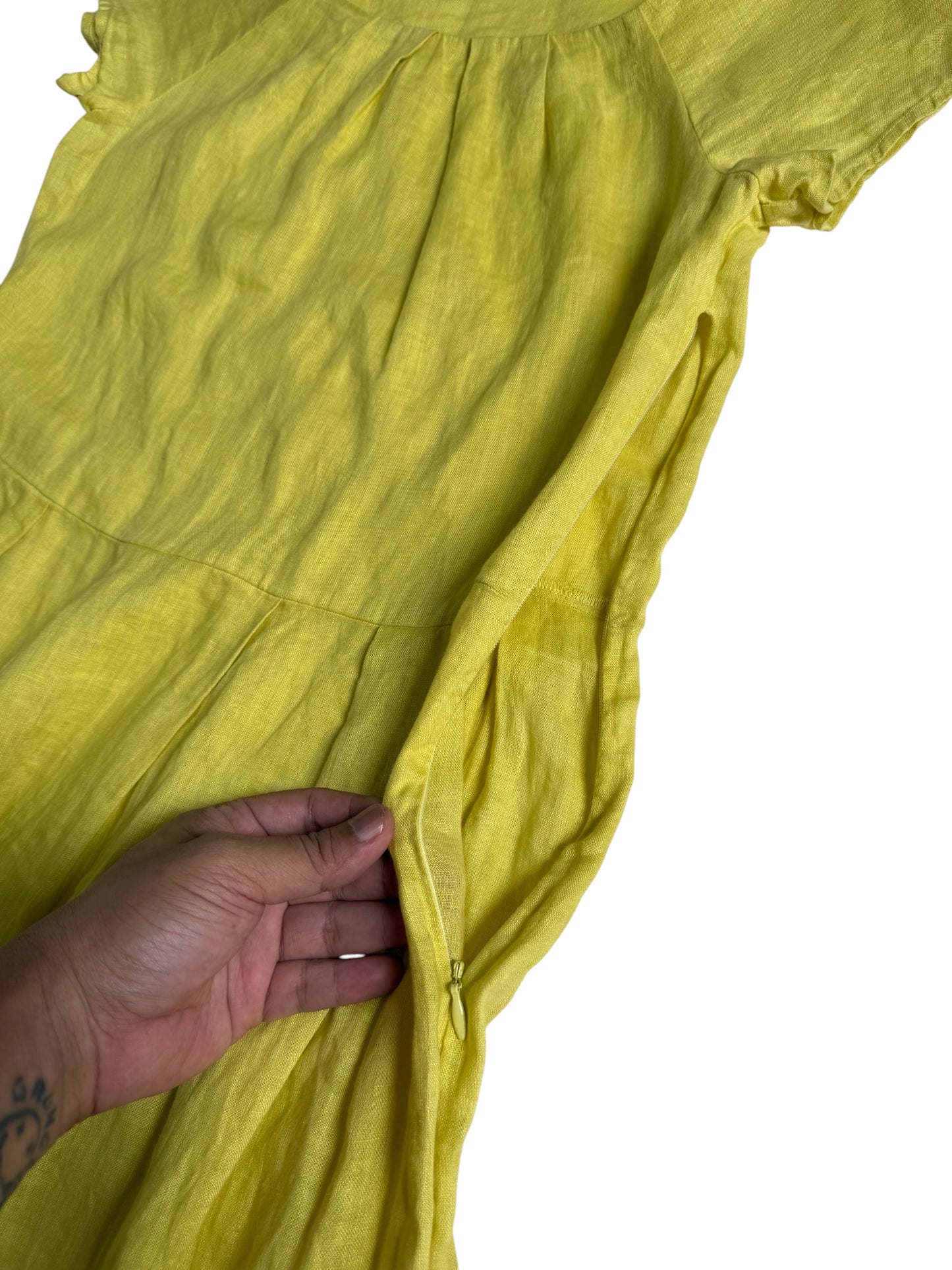 120% Lino Italy Linen Yellow Midi Dress