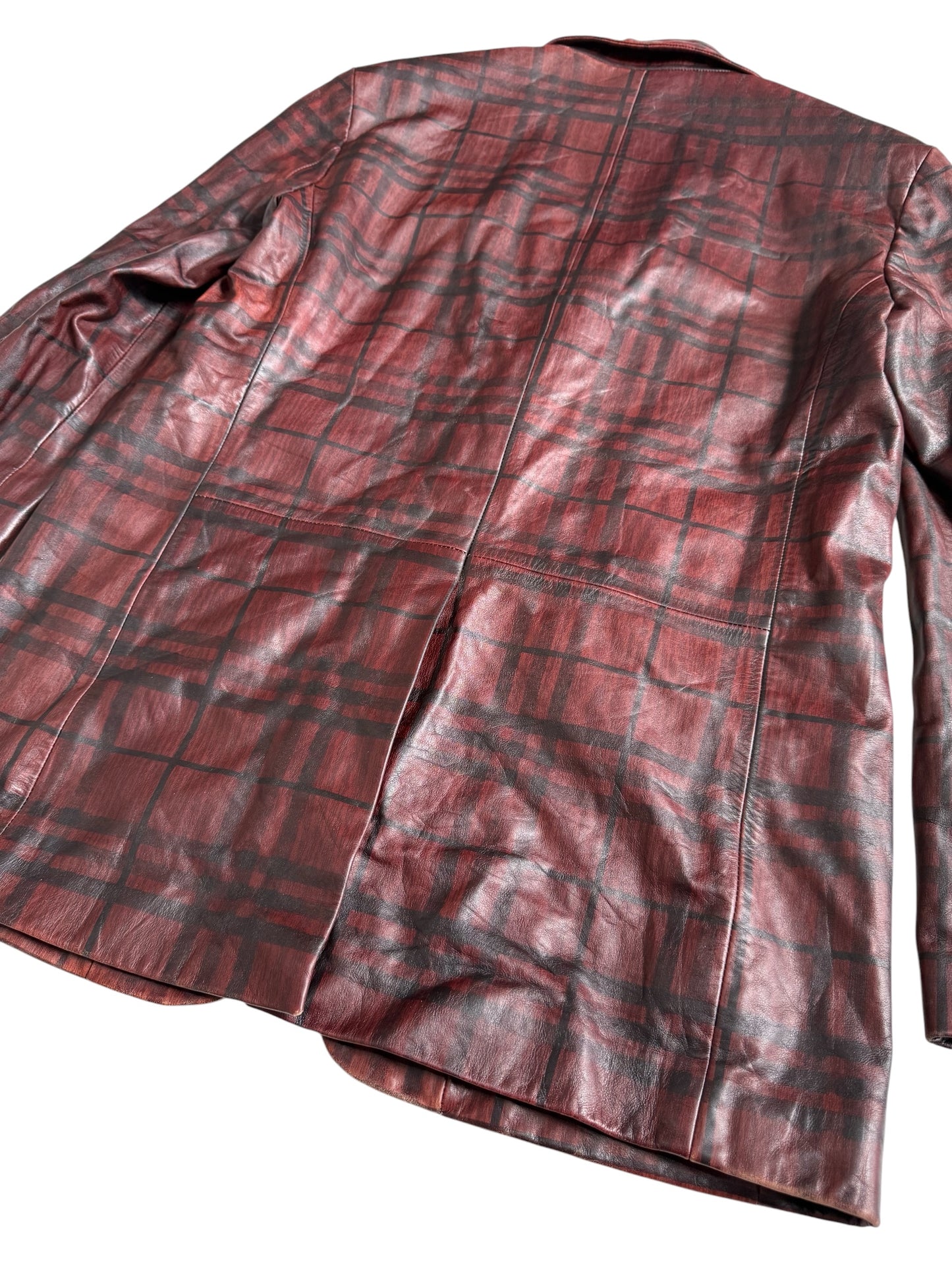 Burberry Leather Plaid Nova Check Blazer Jacket Made In Italy