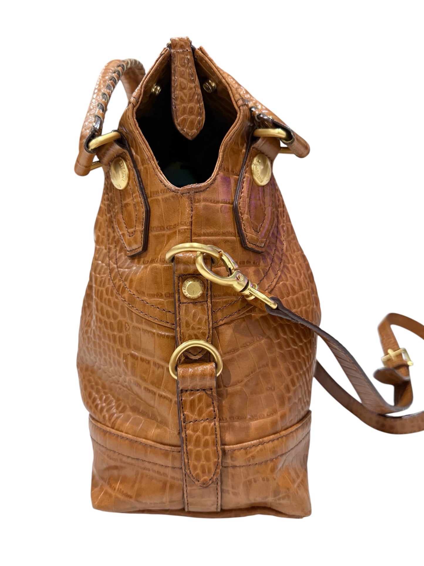 Vintage Samantha Thavasa Croc Embossed Leather Satchel Handbag 2-Way Padlock Bag