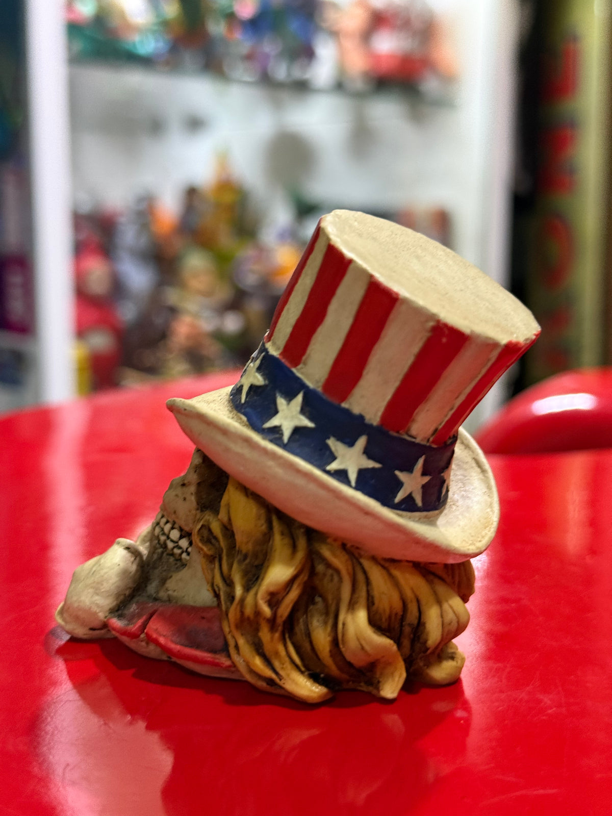 Vintage 1999 Uncle Sam Skull Figurine Resin American Flag Top Hat USA Skeleton