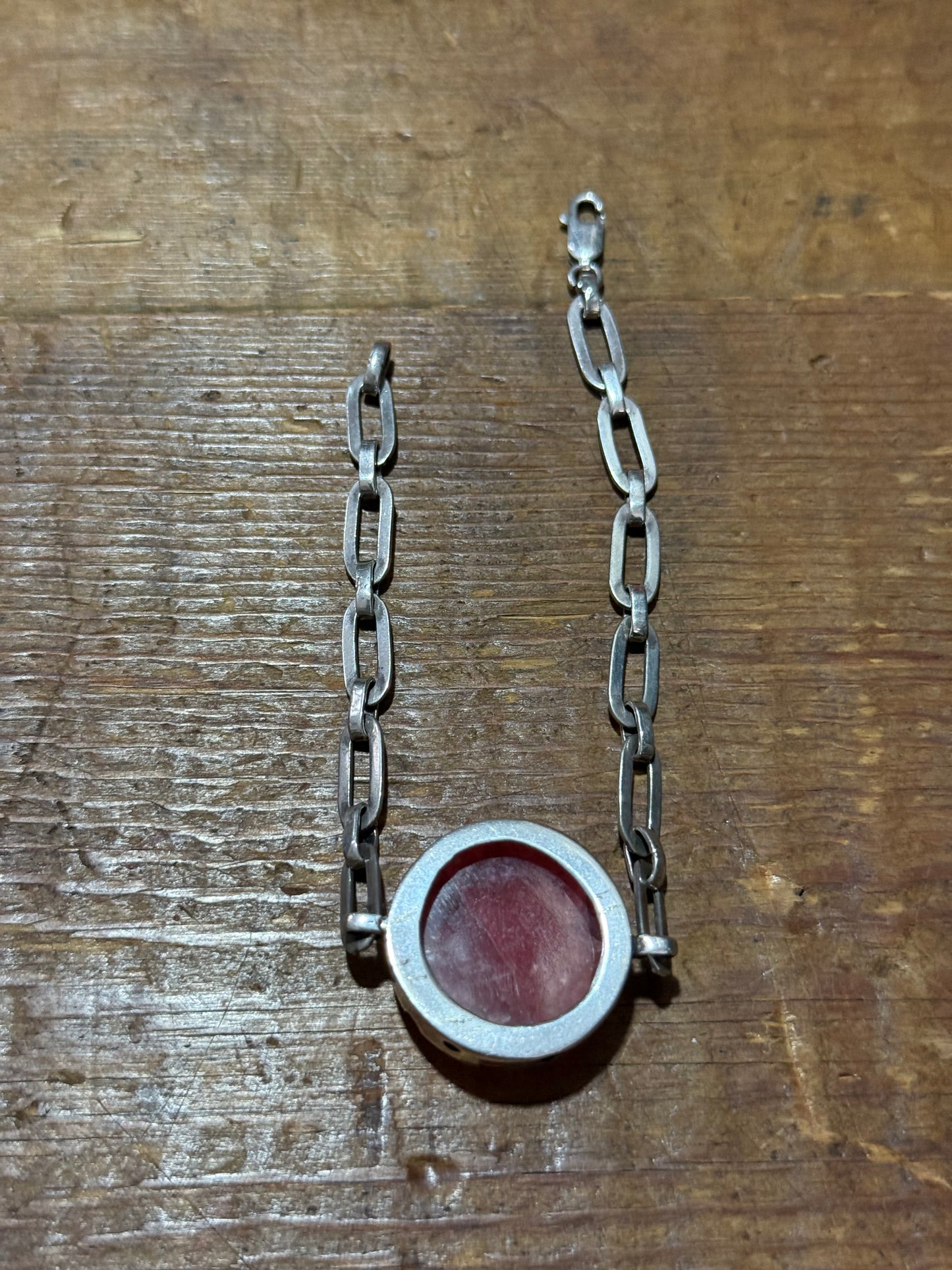 Vintage Red Stone Bracelet Sterling Silver Chain Link