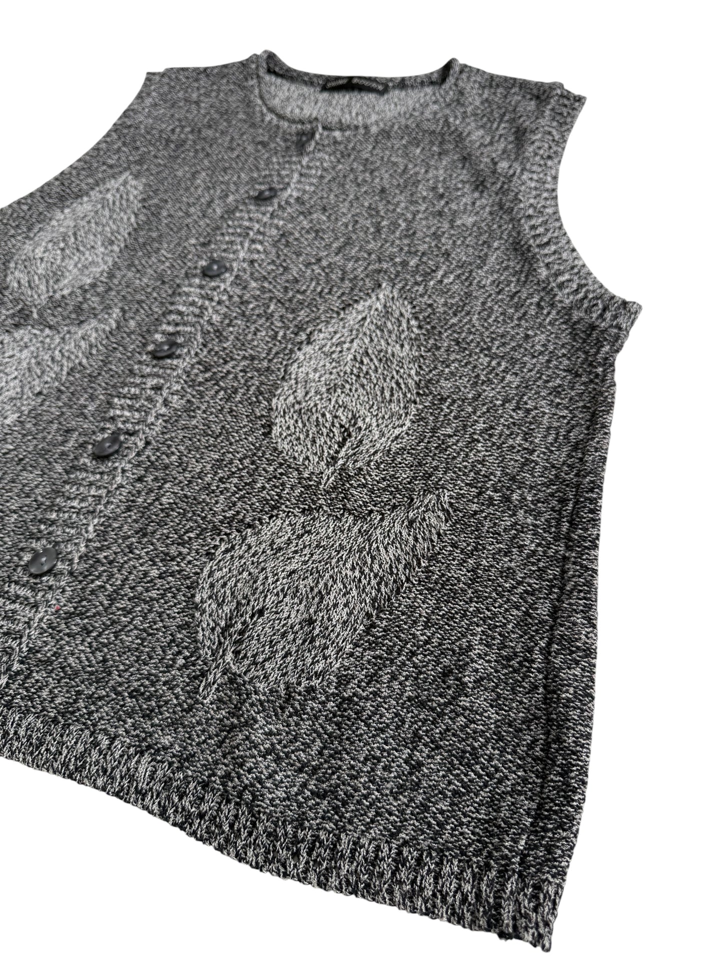 Shine Bourn Leaf Pattern Knit Vest Grey