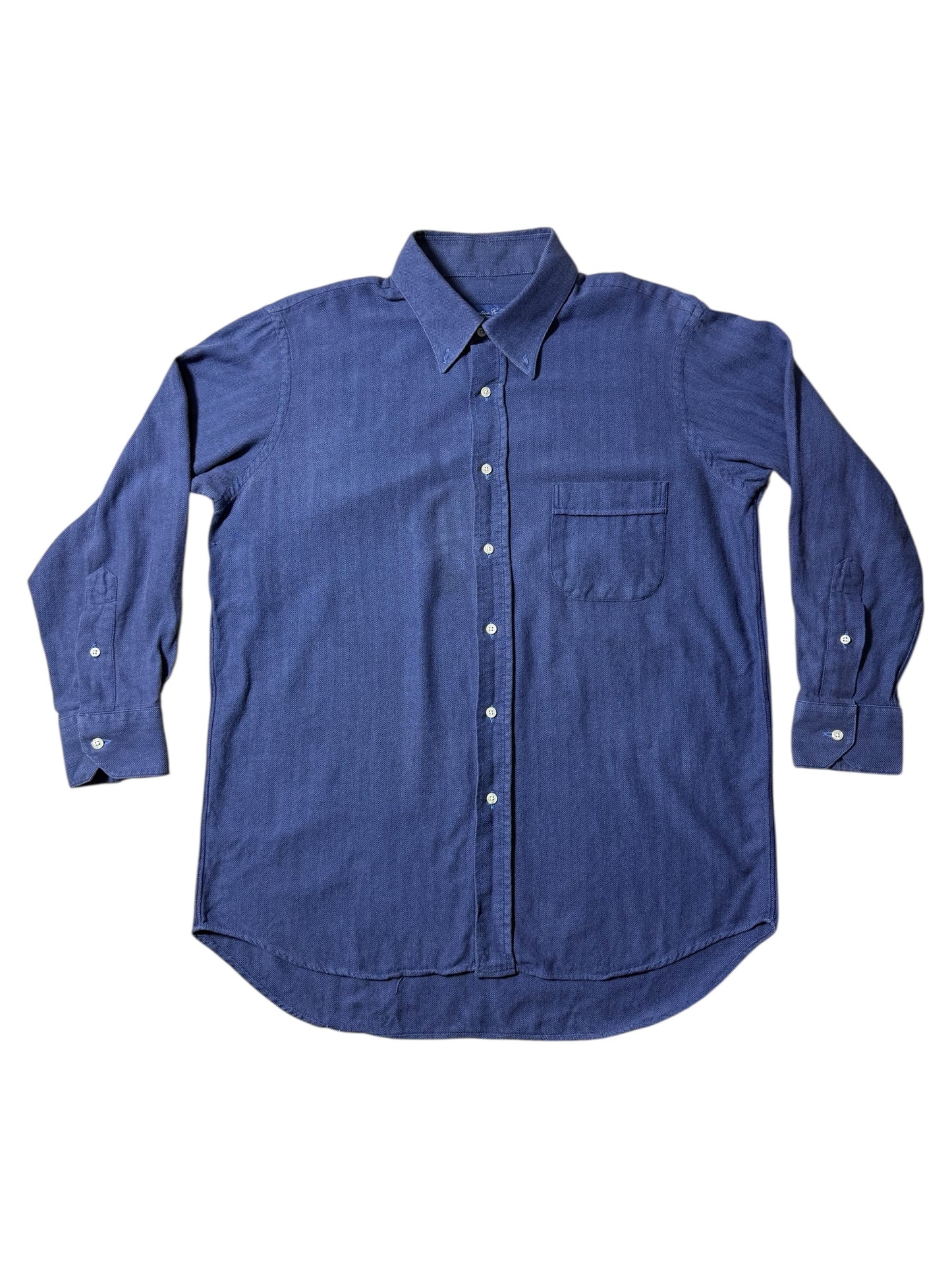 Vintage Tom James HBT Work Shirt USA Made Indigo Blue Executive Collection