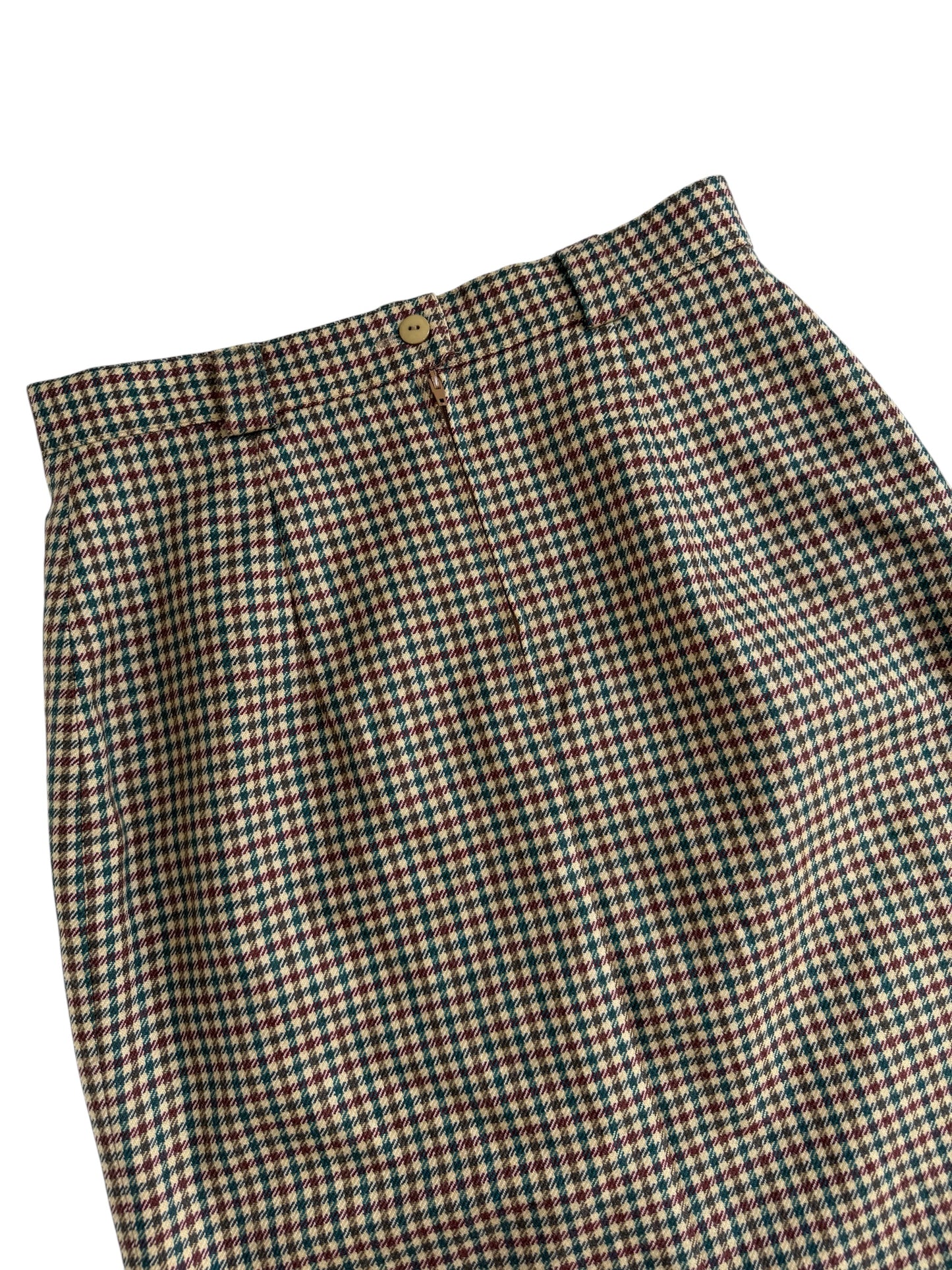Vintage 80s Virgin Wool Houndstooth Midi Skirt