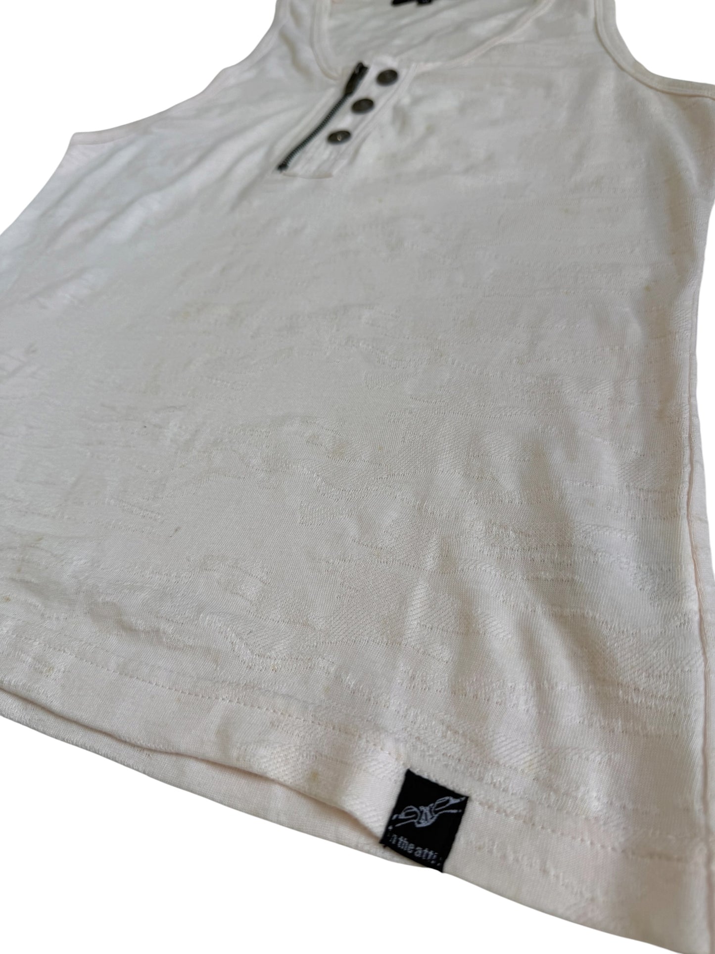 In The Attic Slub Knit Henley Tank Top Zipper Distressed Grunge Y2K