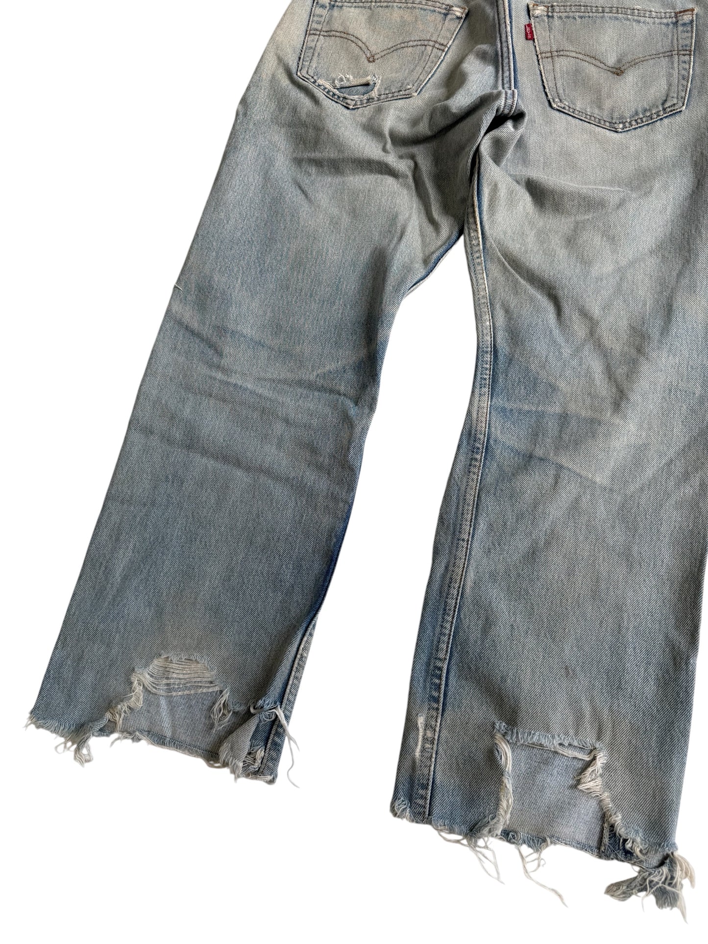 Vintage Levis 501XX Distressed Cropped Jeans Made in USA Light Wash Denim