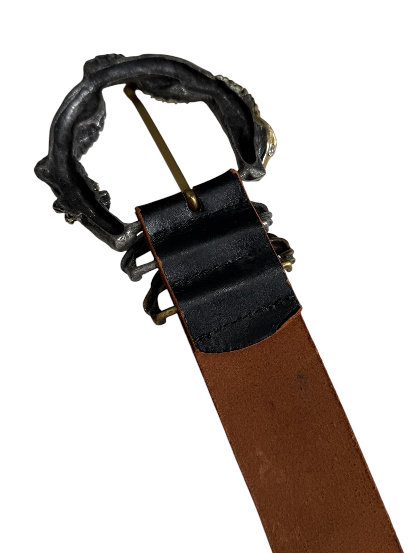 Vintage Designer Leather Belt Snake Buckle Exotic Embossed Leather Studded Gothic