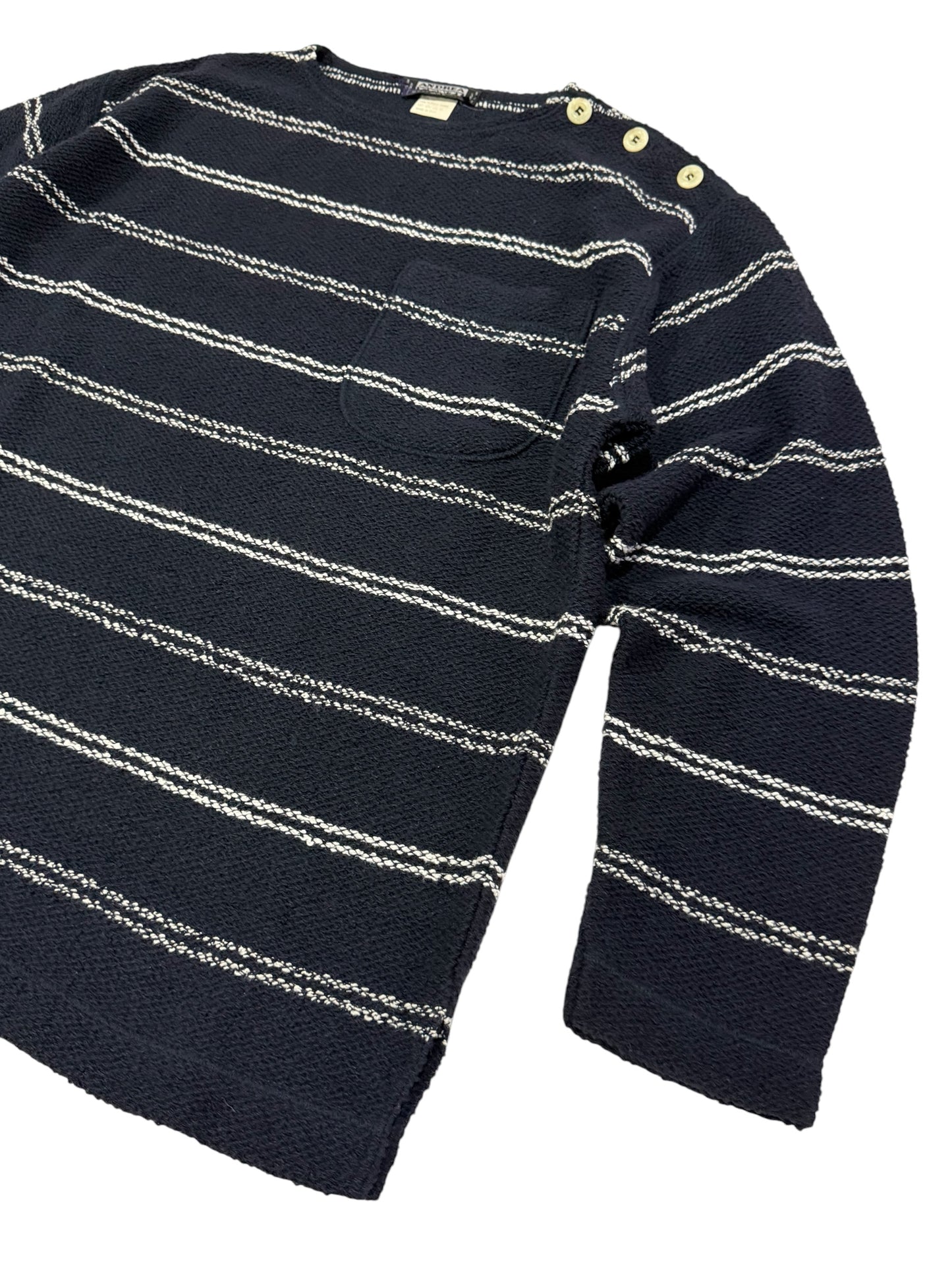 Vintage Andrea Fenzi Messer Fritz Striped Sweater Knit Button Shoulder Pocket Italy