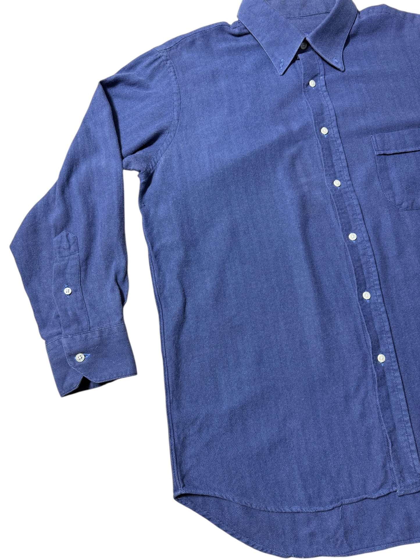 Vintage Tom James HBT Work Shirt USA Made Indigo Blue Executive Collection