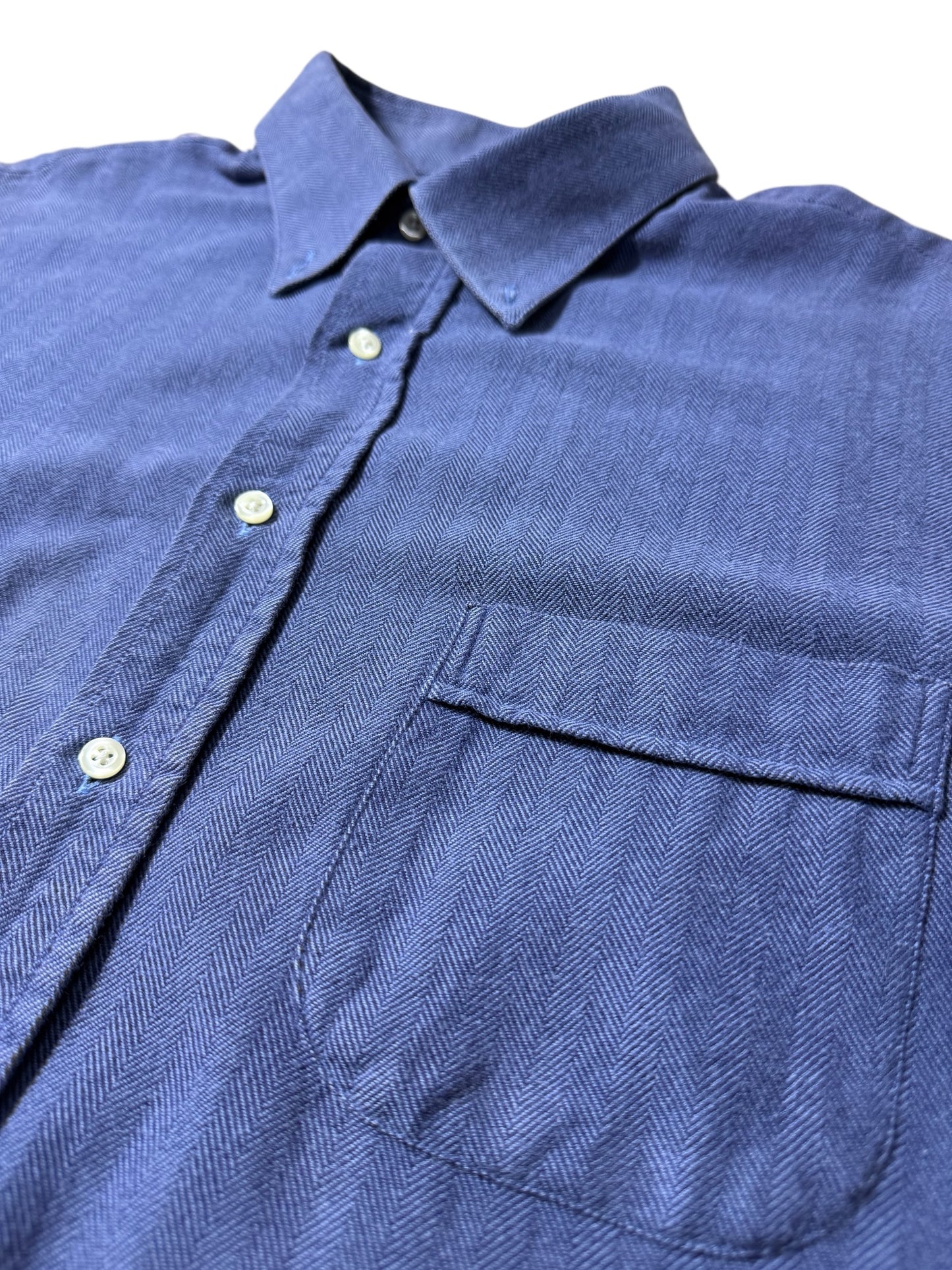 Vintage Tom James HBT Work Shirt USA Made Indigo Blue Executive Collection