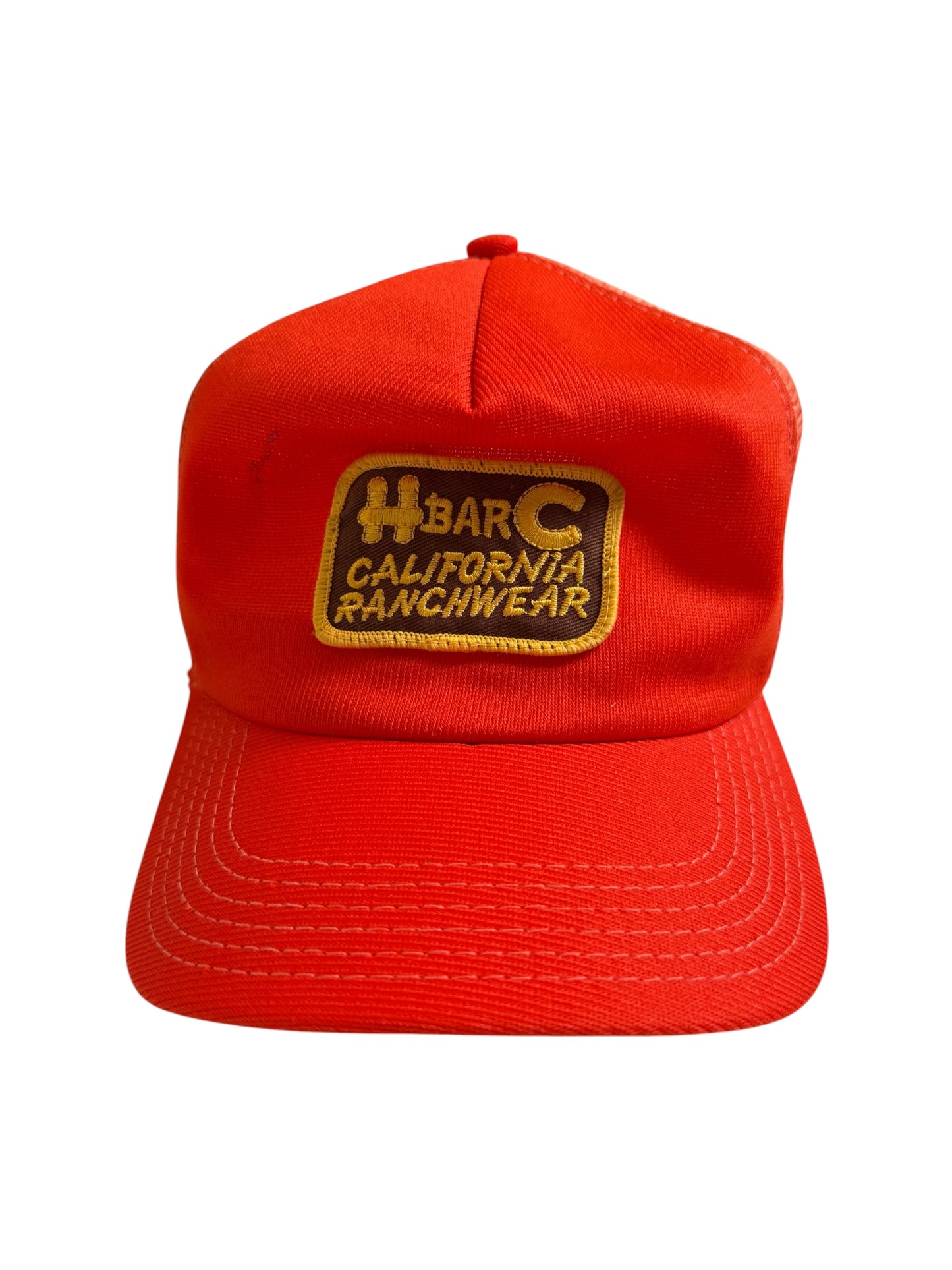 Vintage H Bar C California Ranchwear Orange Mesh Trucker Cap Made in USA