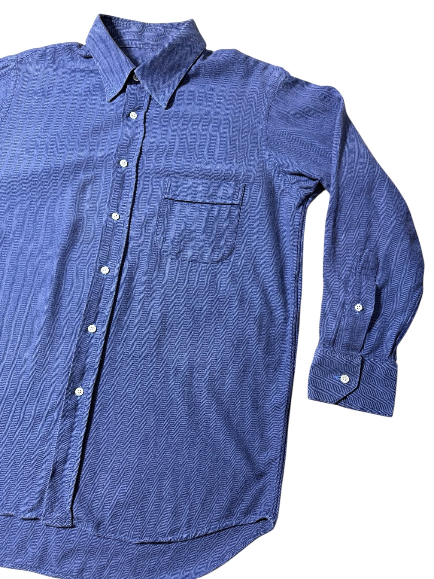 Vintage Tom James HBT Work Shirt USA Made Indigo Blue Executive Collection