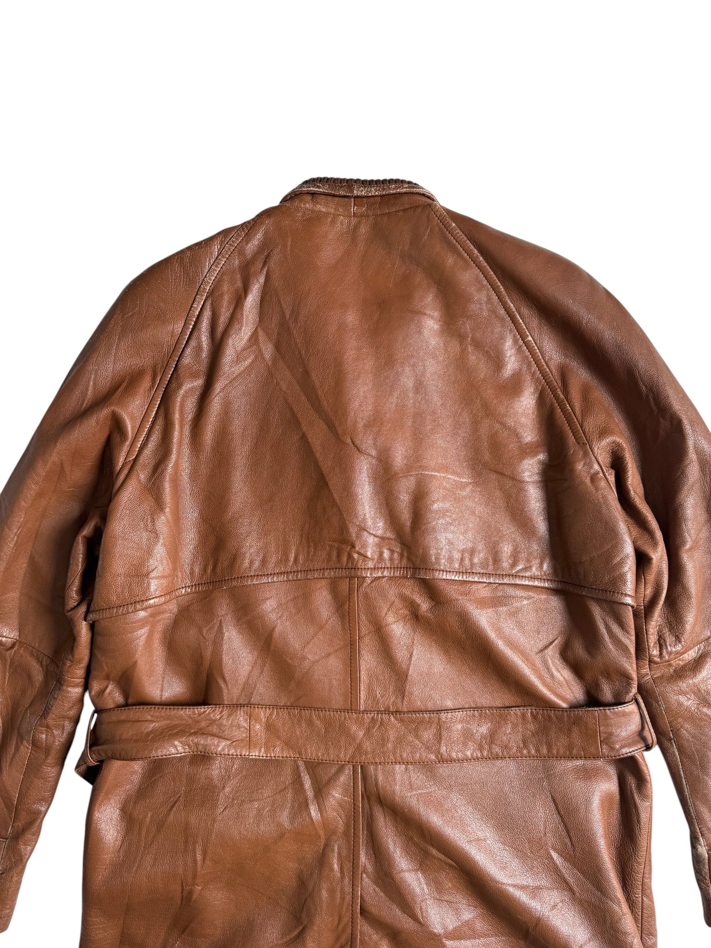 Vintage 1980s Valentino Pelle Brown Leather Belted Field Coat Made in Italy