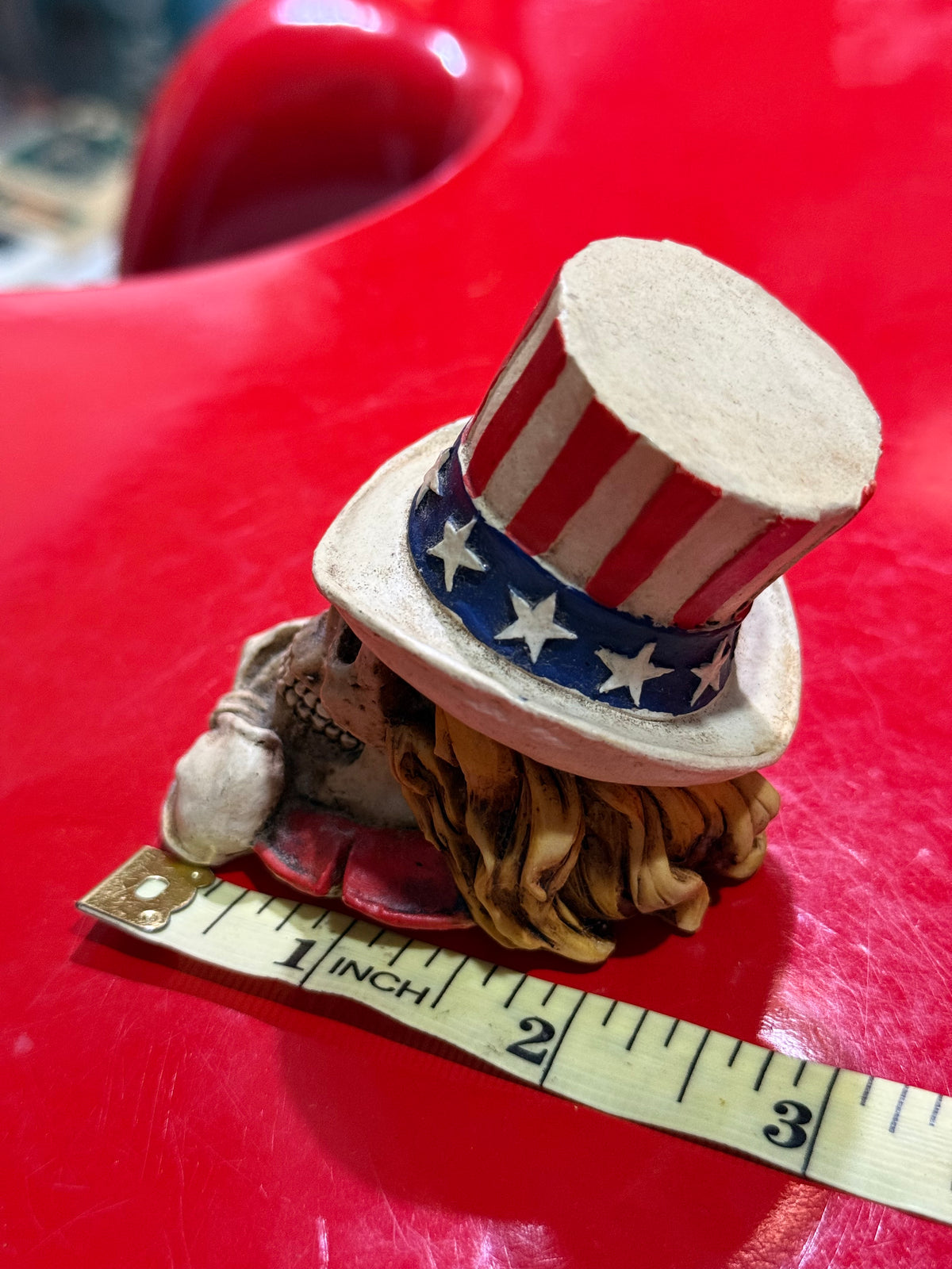 Vintage 1999 Uncle Sam Skull Figurine Resin American Flag Top Hat USA Skeleton