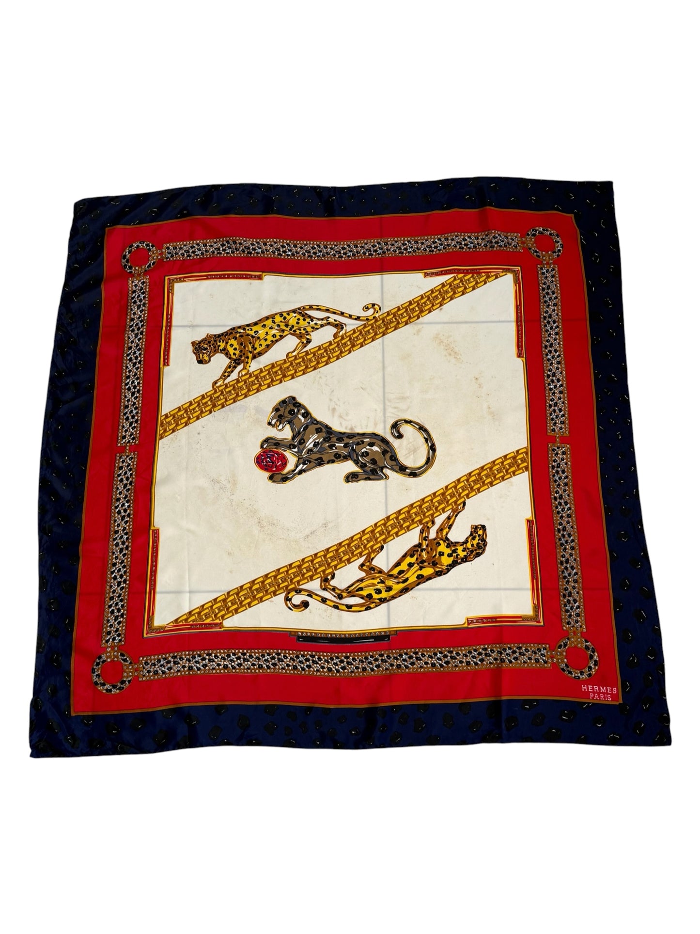Vintage Hermes Style Leopard Print Silk Feel Scarf
