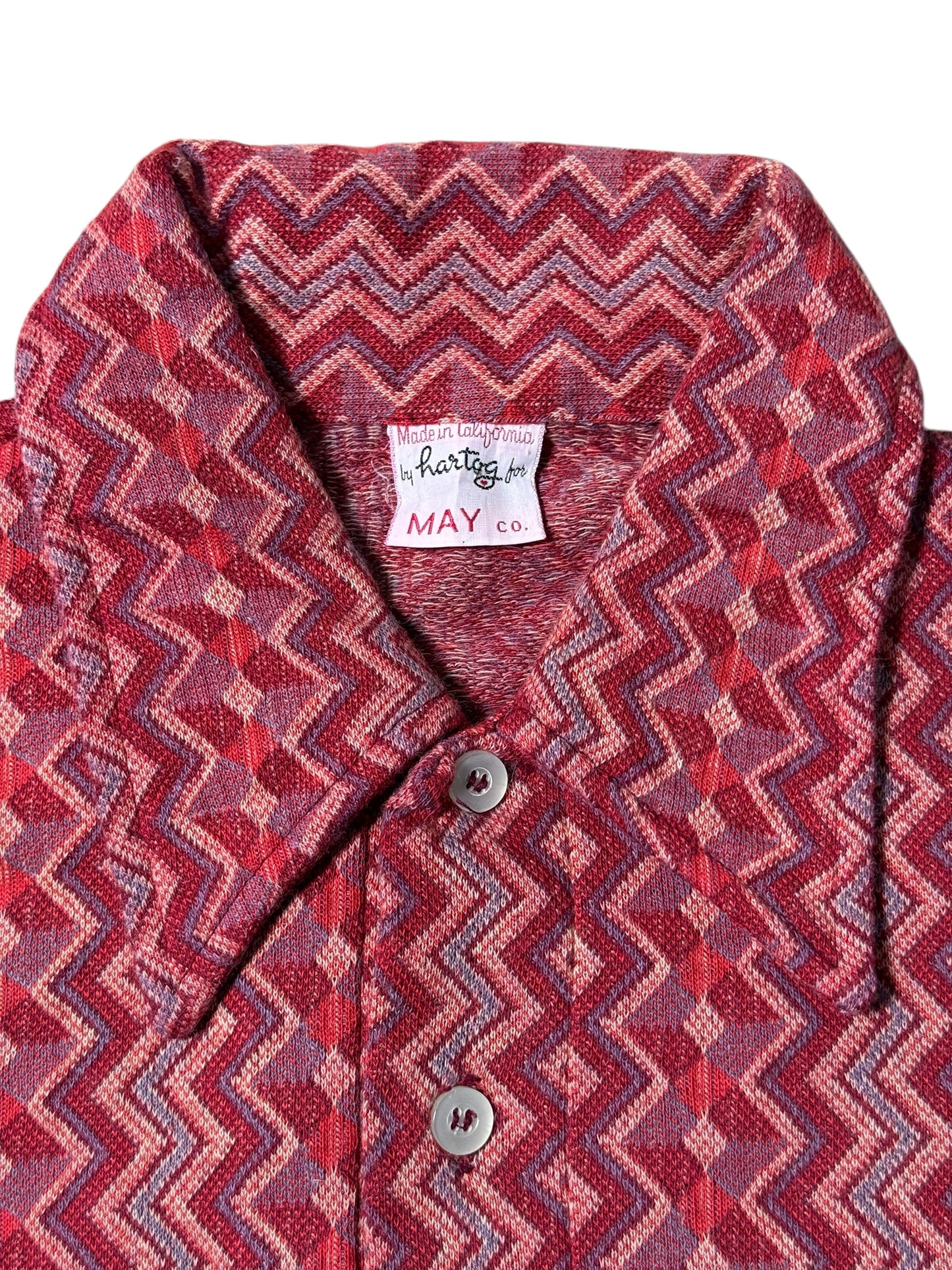 True Vintage 1950s–60s Hartog for May Co Woven Jacquard Shirt Zigzag Pattern