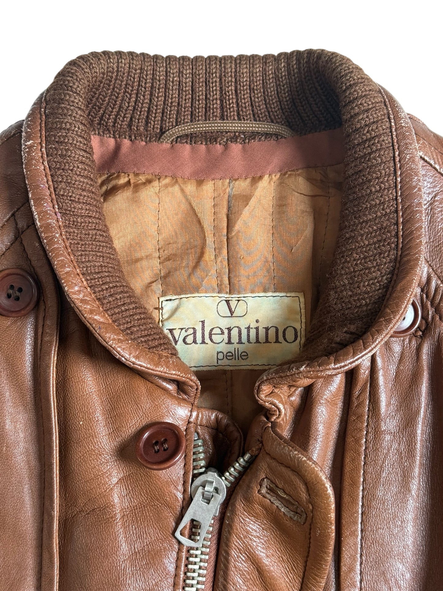Vintage 1980s Valentino Pelle Brown Leather Belted Field Coat Made in Italy