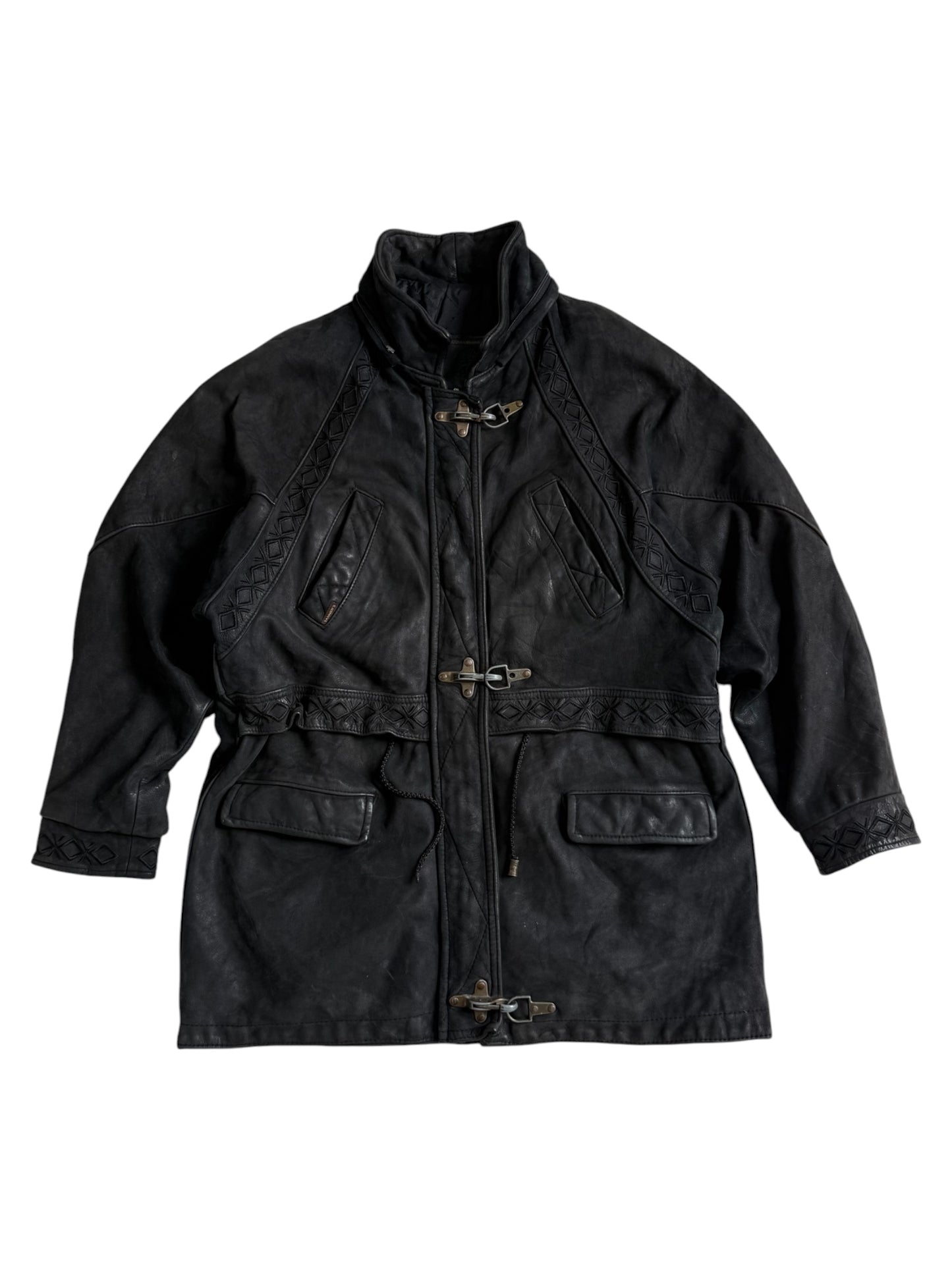 Vintage 1980s Natural Stefany French Tanners Leather Toggle Coat