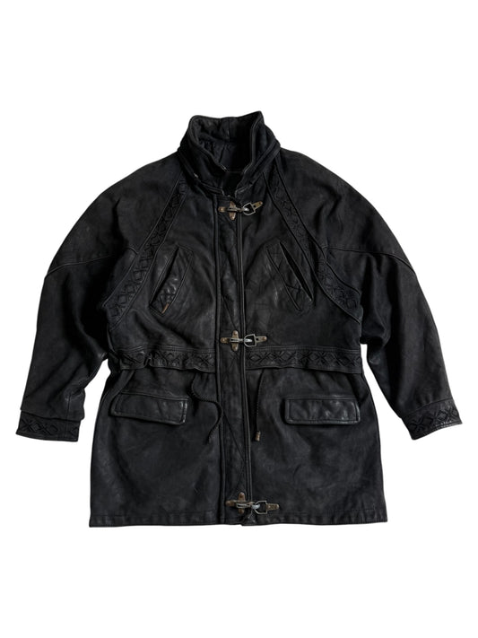 Vintage 1980s Natural Stefany French Tanners Leather Toggle Coat