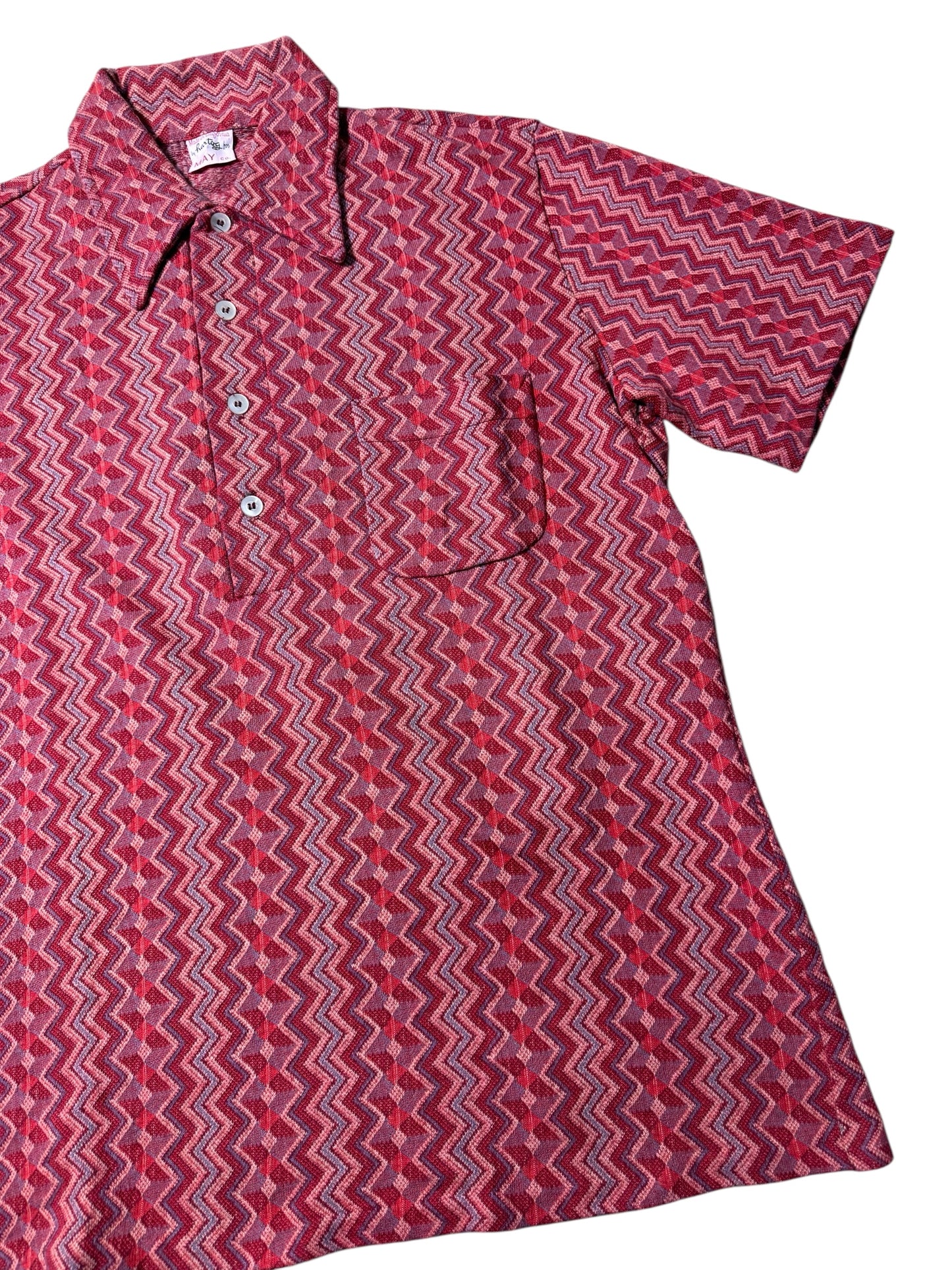 True Vintage 1950s–60s Hartog for May Co Woven Jacquard Shirt Zigzag Pattern