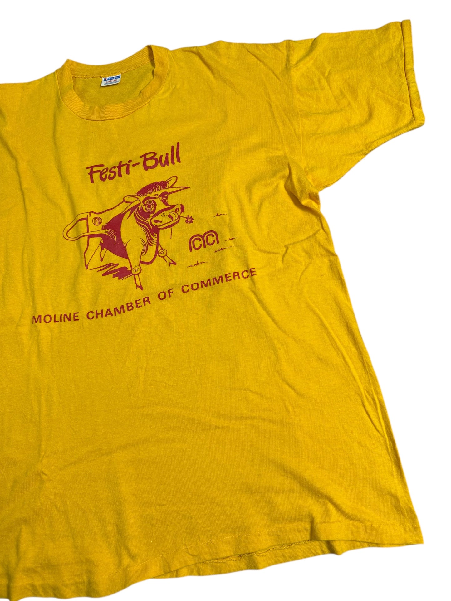 Vintage 1970s Champion Blue Bar Festi-Bull Moline Chamber of Commerce Tshirt
