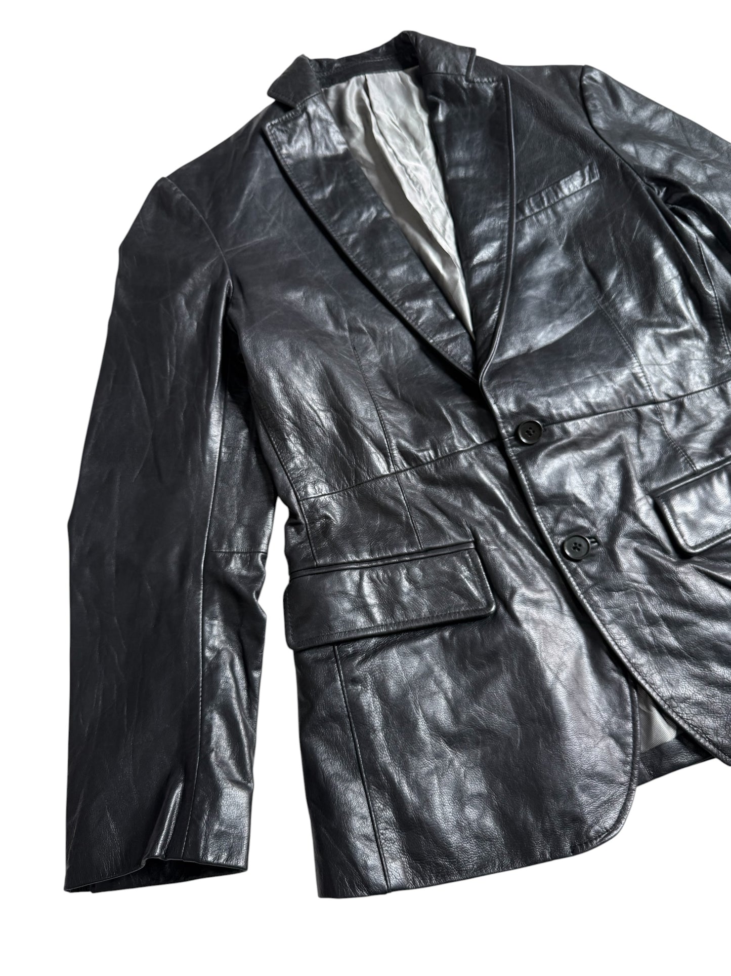 IKKA Womens Black Leather Blazer Medium
