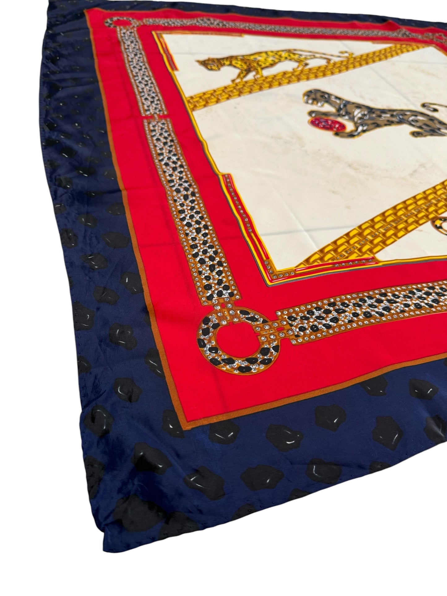 Vintage Hermes Style Leopard Print Silk Feel Scarf