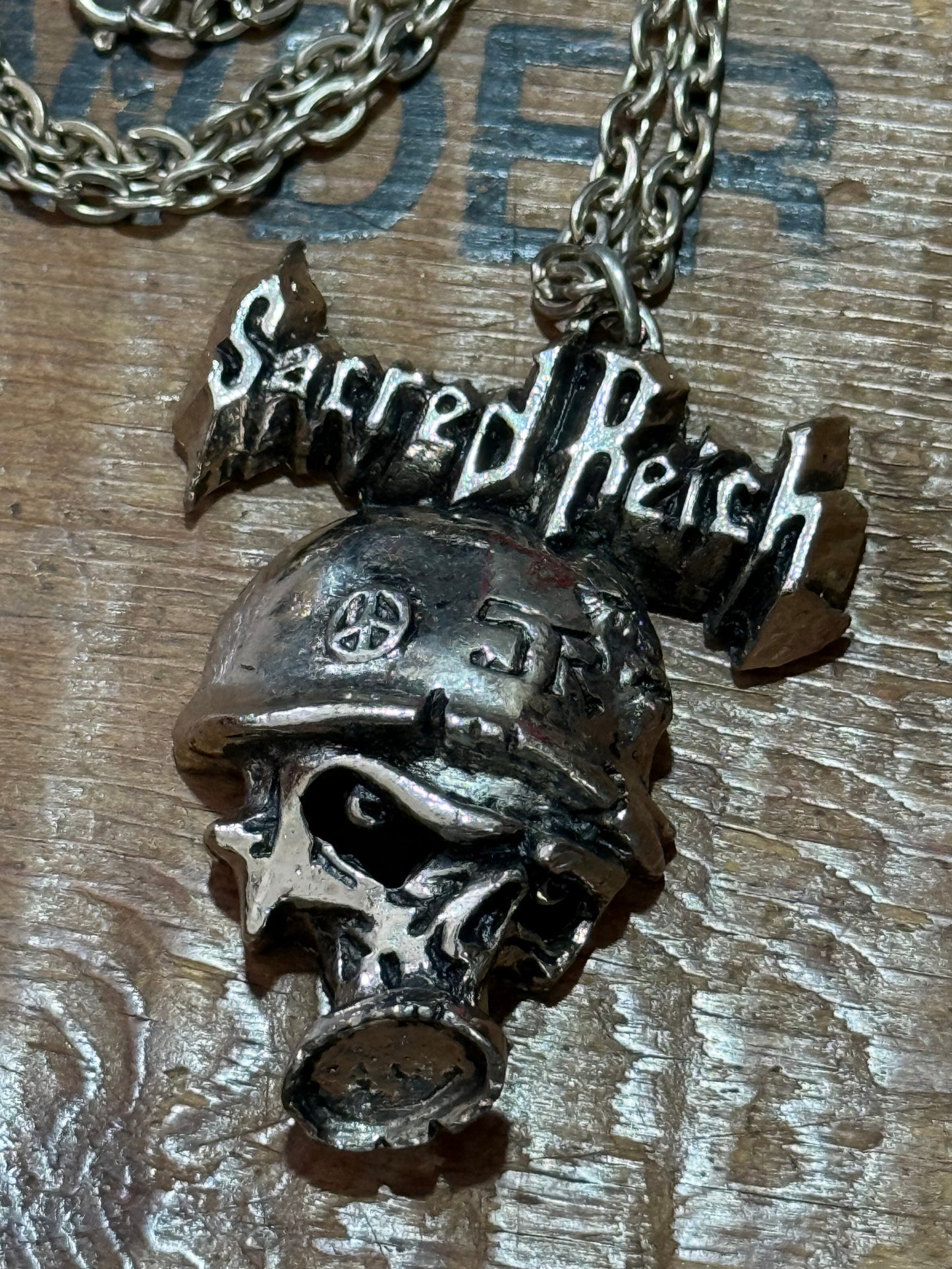 Vintage 1990s Sacred Reich Skull Gas Mask Pendant Necklace Alchemy England