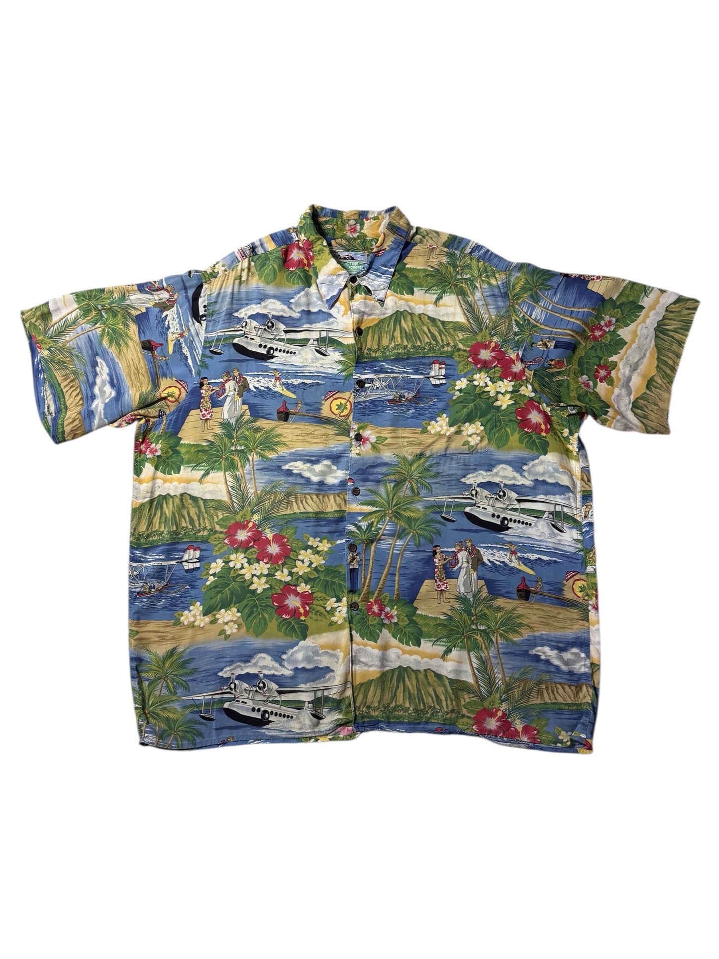 Vintage 1990s Reyn Spooner Rayon Hawaiian Aloha Shirt Scenic Print