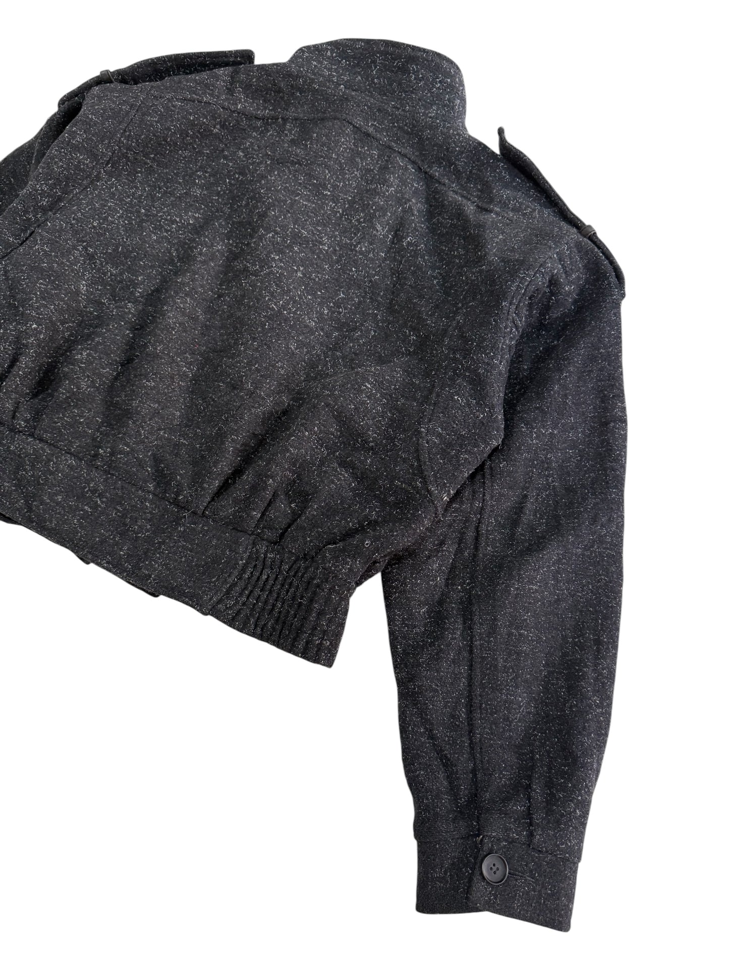 Vintage 80s Tweed Flight Bomber Jacket Salt & Pepper Men Zip Button Epaulets