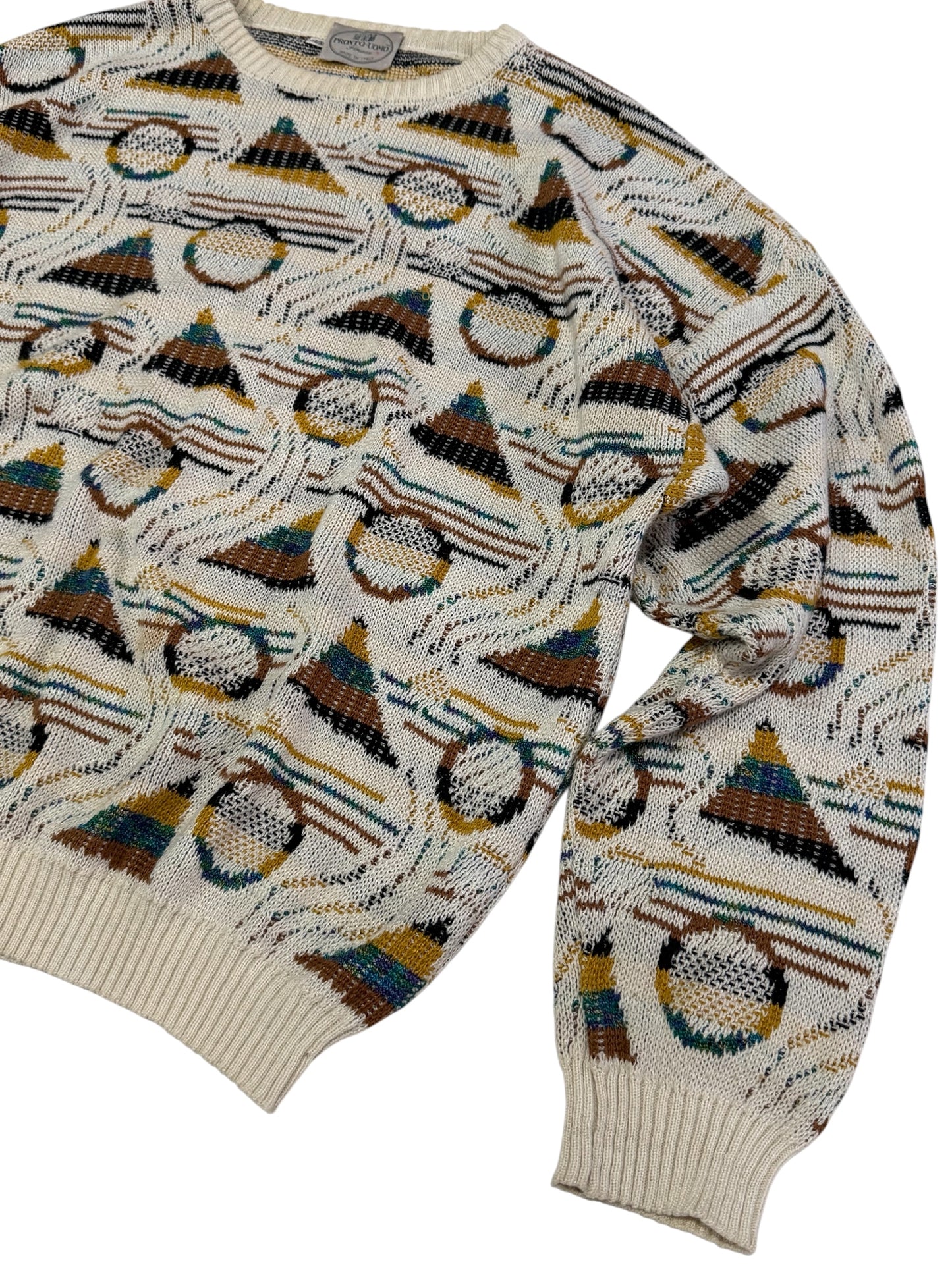 Vintage Pronto Uomo Firenze Geometric Knit Sweater Abstract 90s Made In Italy