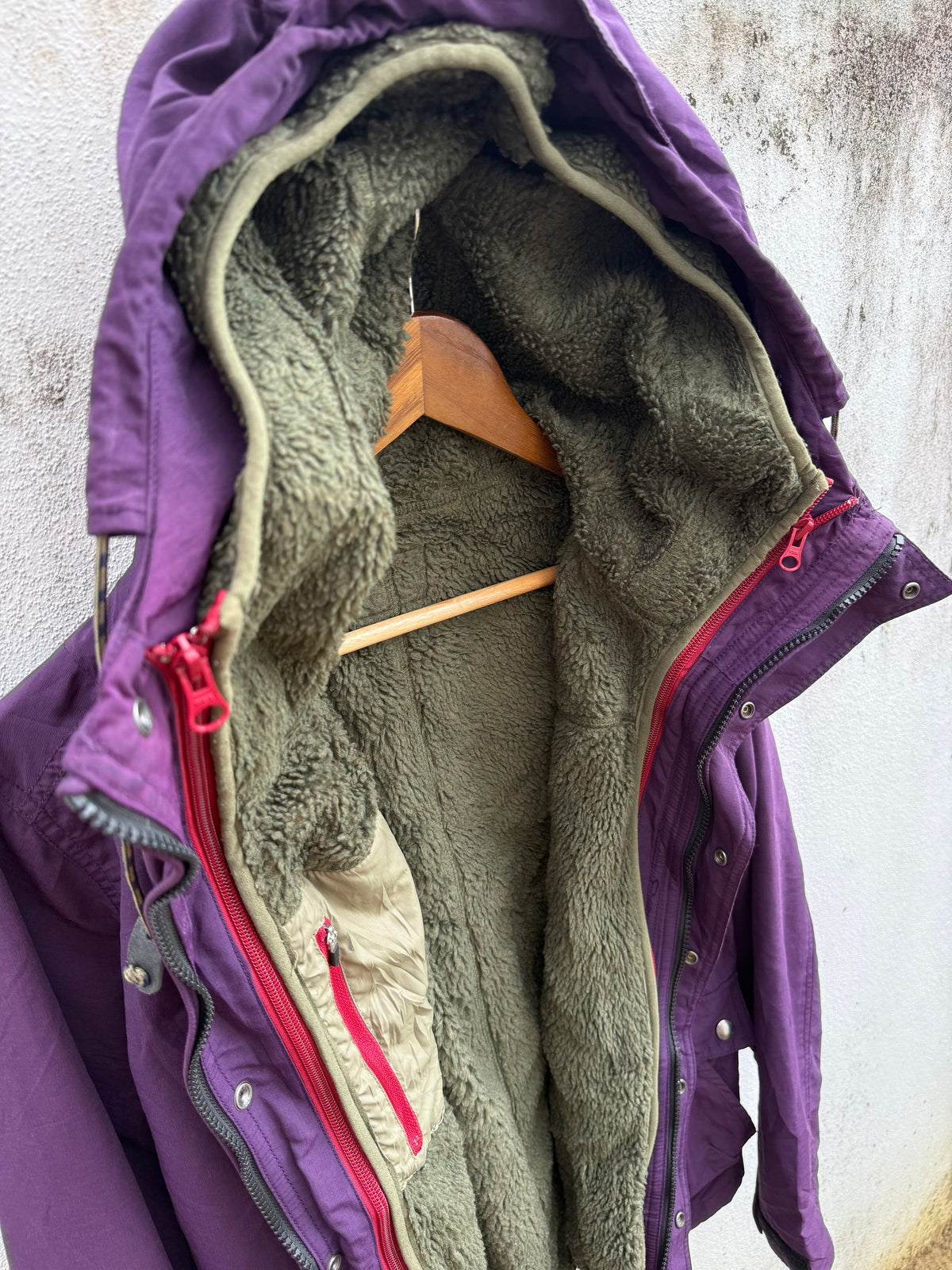 FREAK’S STORE Japan Purple 2 in 1 Hooded Parka Jacket Sherpa Fleece Vest